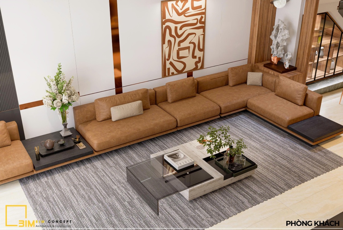 Thiết kế nội thất nhà phố với phòng khách sang trọng, rộng rãi