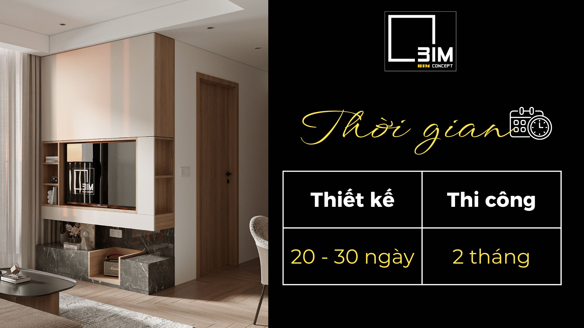 Thời gian thiết kế - thi công nội thất căn hộ tại Bim Concept