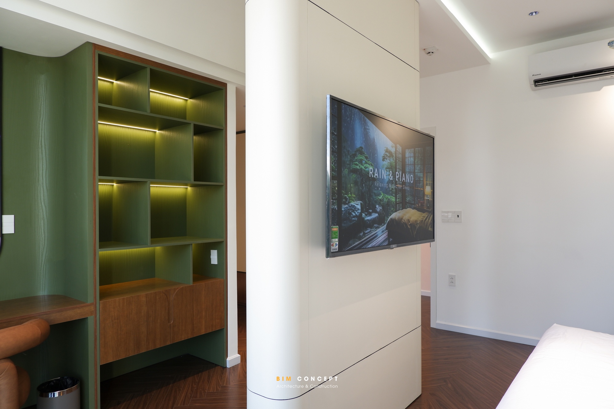 Tủ kệ phòng ngủ kết hợp ánh sáng led ấm áp