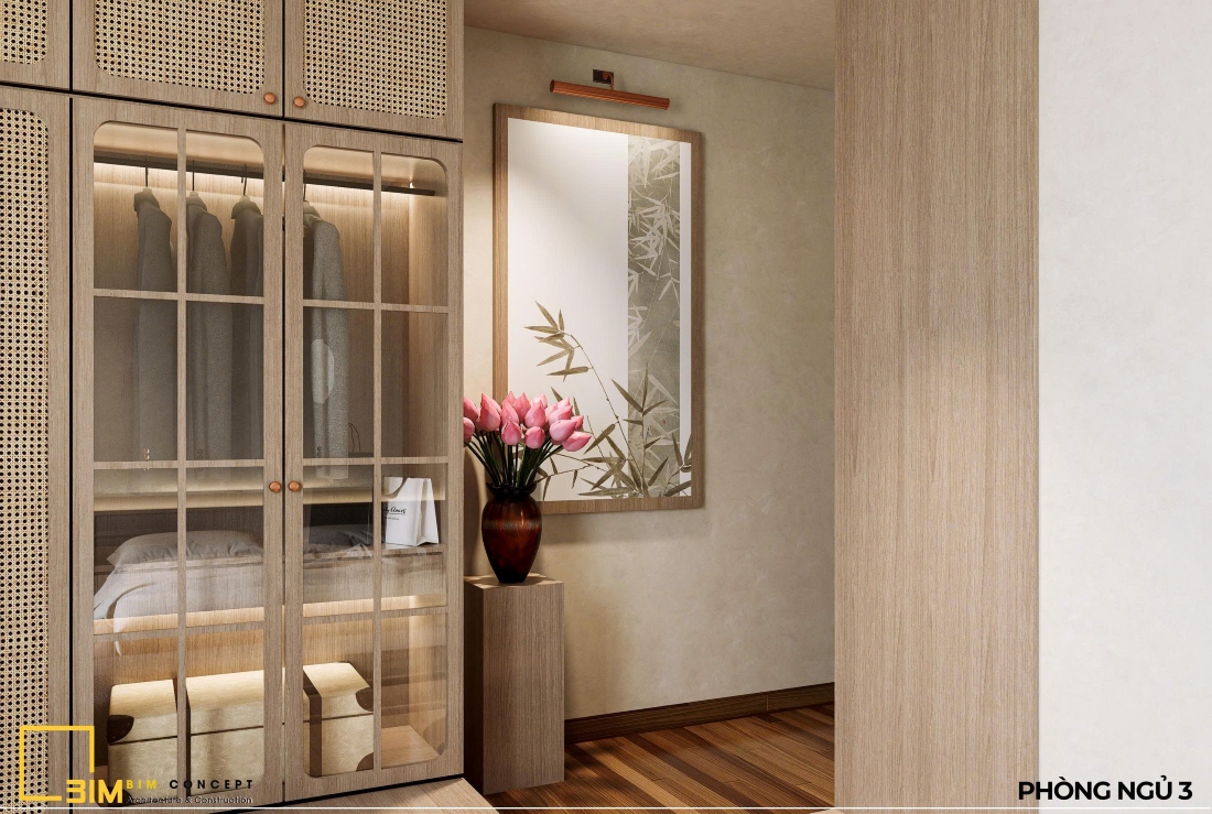 Tủ quần áo hiện đại, mây tre đan trong thiết kế nội thất nhà phố
