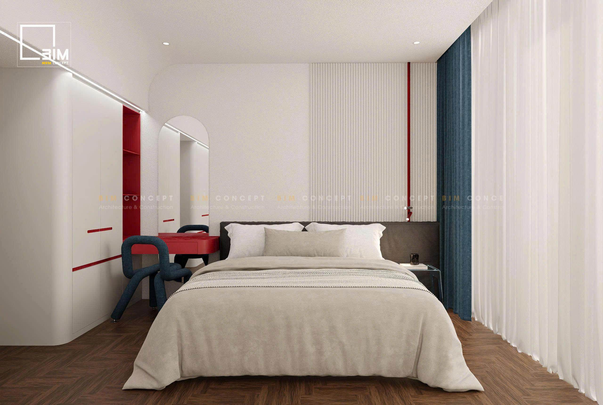 Chi tiết đèn ngủ cạnh giường và rèm cửa chất liệu cao cấp