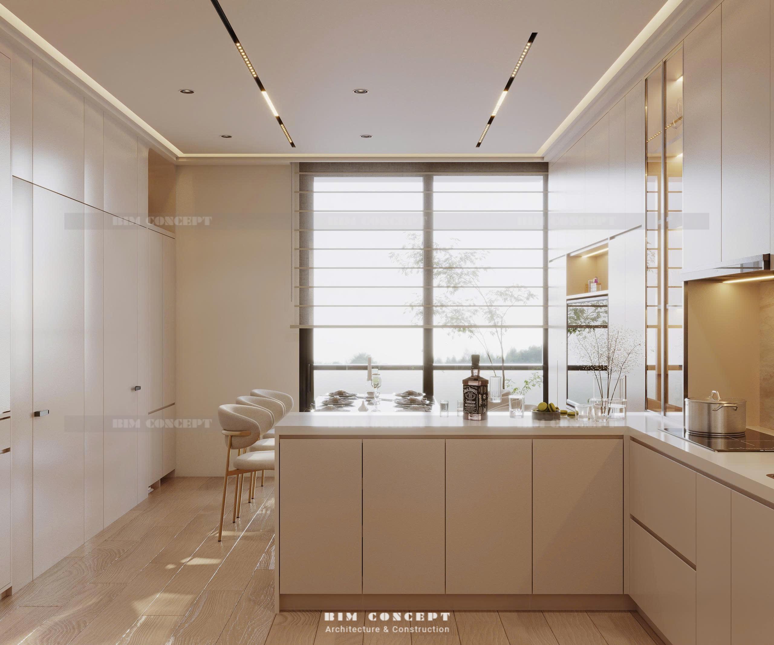 Chi tiết góc bếp thiết kế nội thất căn hộ với thiết bị hiện đại