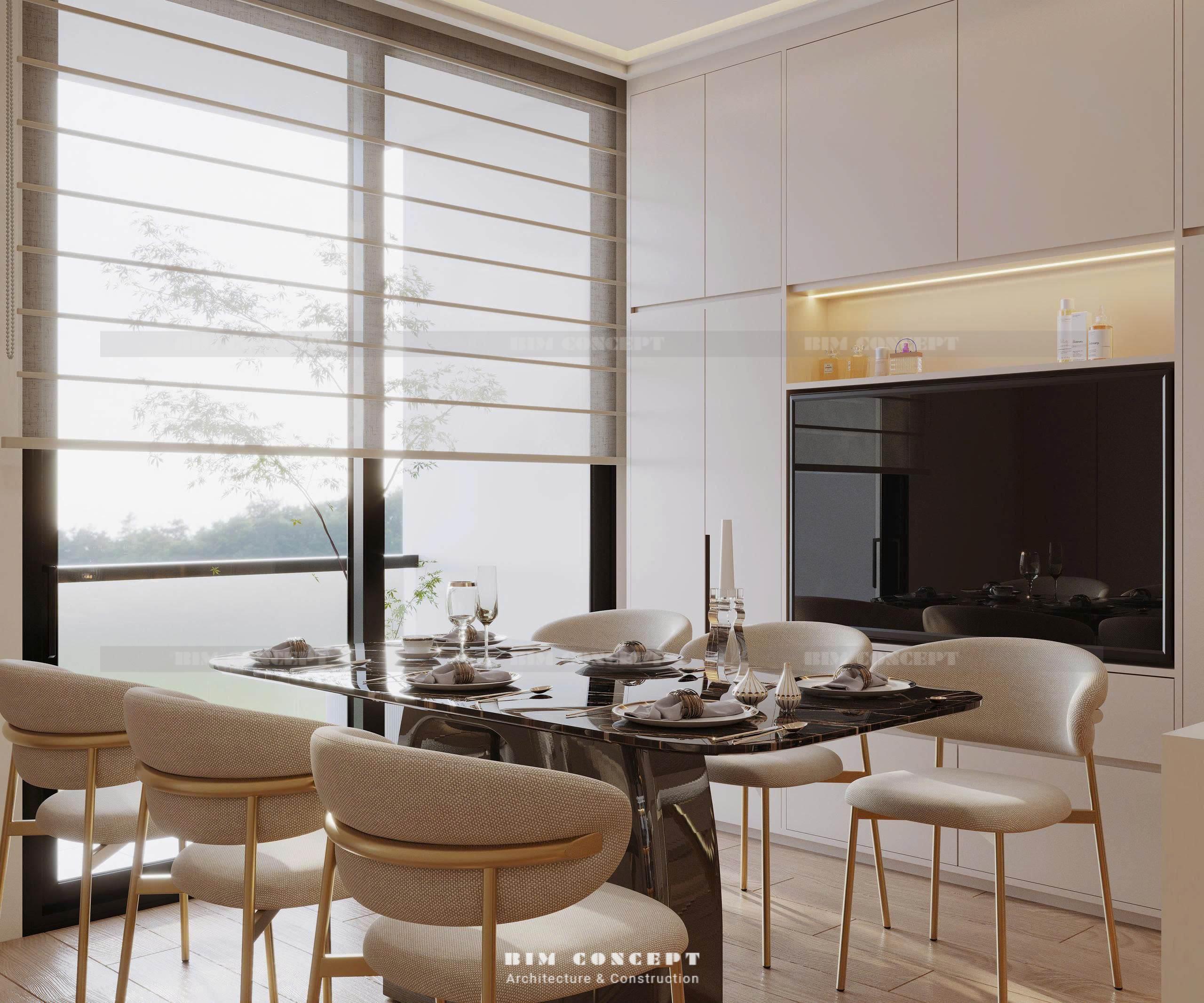 Khu bàn ăn sang trọng thiết kế nội thất căn hộ tối ưu ánh sáng