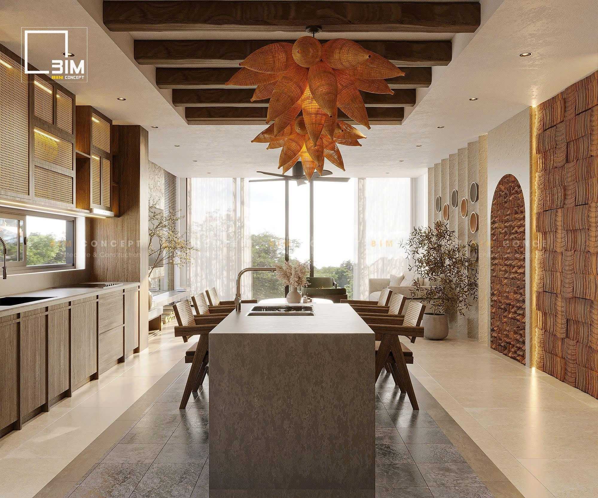 Khu vực đảo bếp nổi bật trong thiết kế nội thất biệt thự Regal Victoria