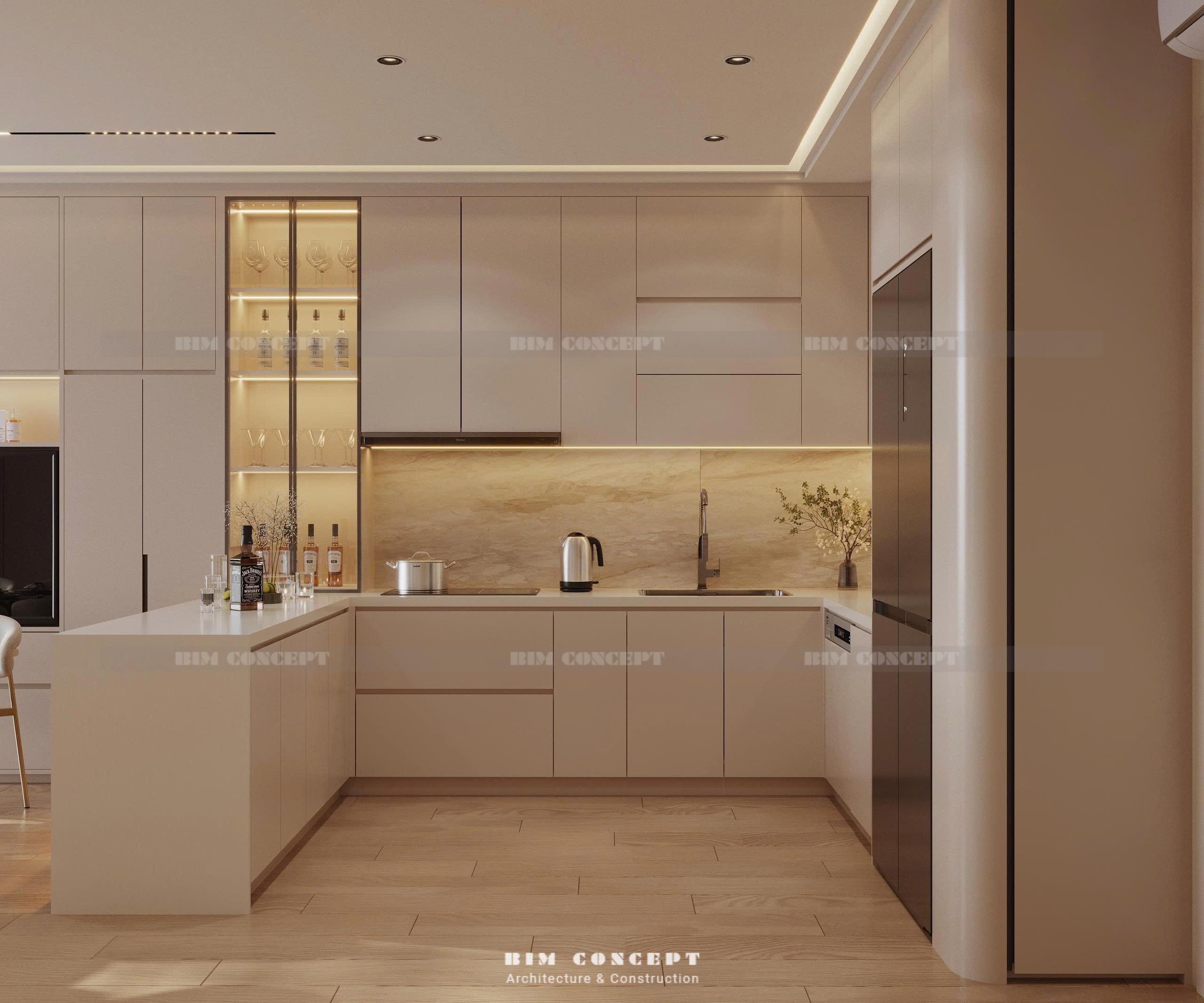 Phòng ăn và bếp thể hiện gu thiết kế nội thất căn hộ Sun Ponte Residence