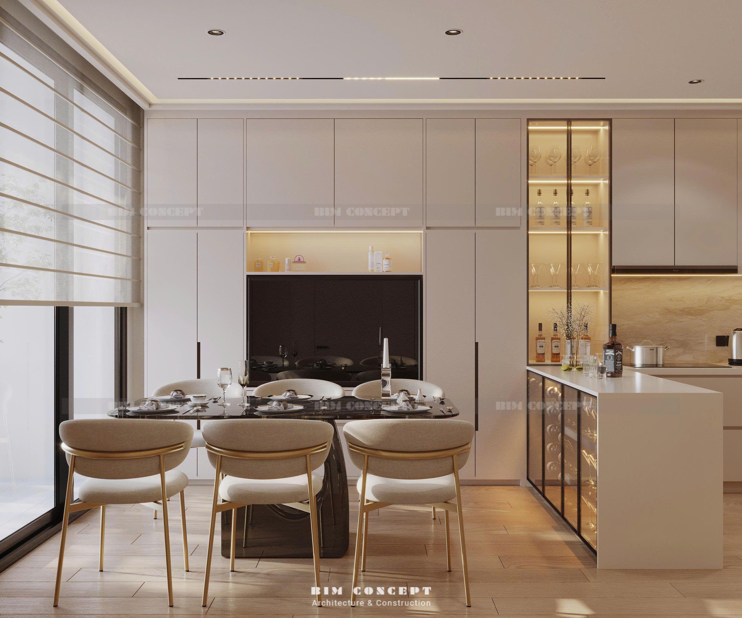 Phòng ăn và bếp thể hiện gu thiết kế nội thất căn hộ Sun Ponte Residence