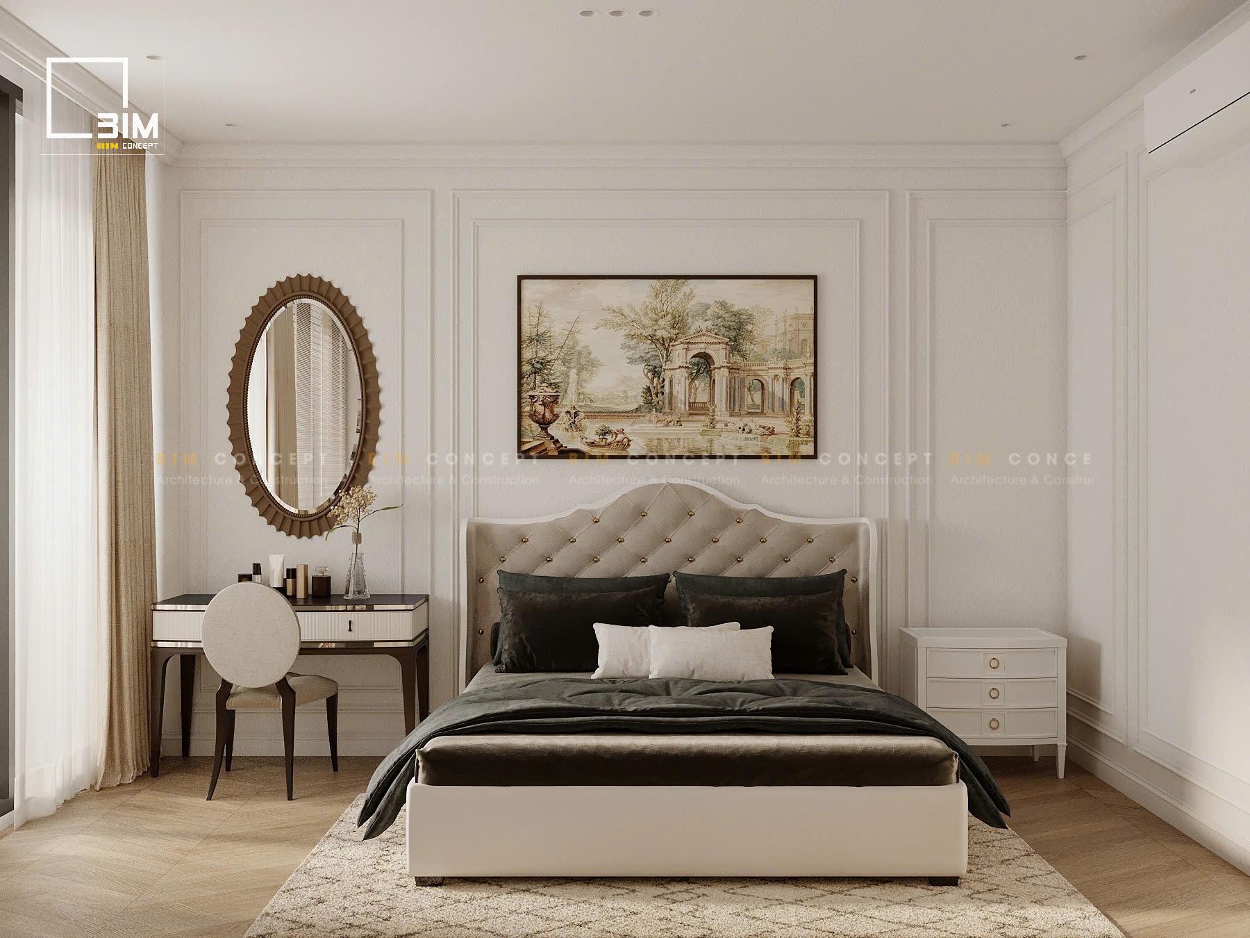 Phòng ngủ Tân Cổ điển tủ quần áo cánh kính sang trọng và hiện đại