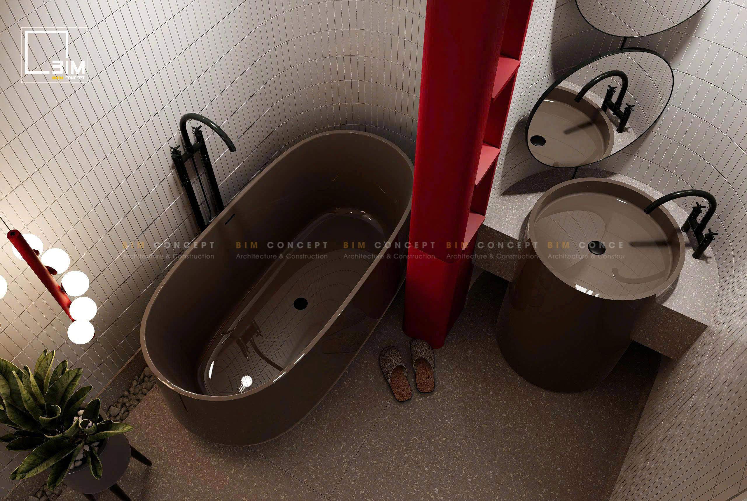 Phòng tắm nội thất biệt thự bồn tắm đất sang trọng