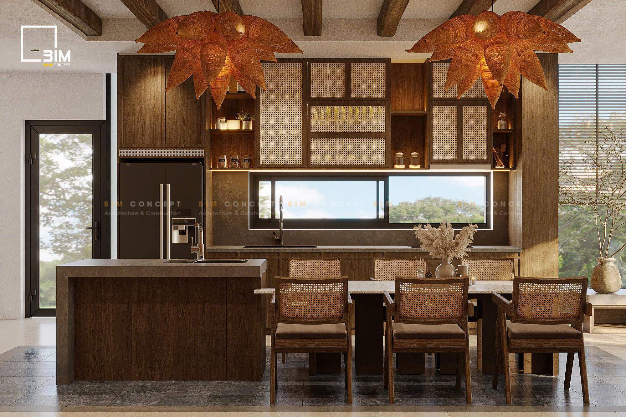 Thiết kế nội thất biệt thự với mặt bếp đá tự nhiên mang vẻ đẹp tinh tế