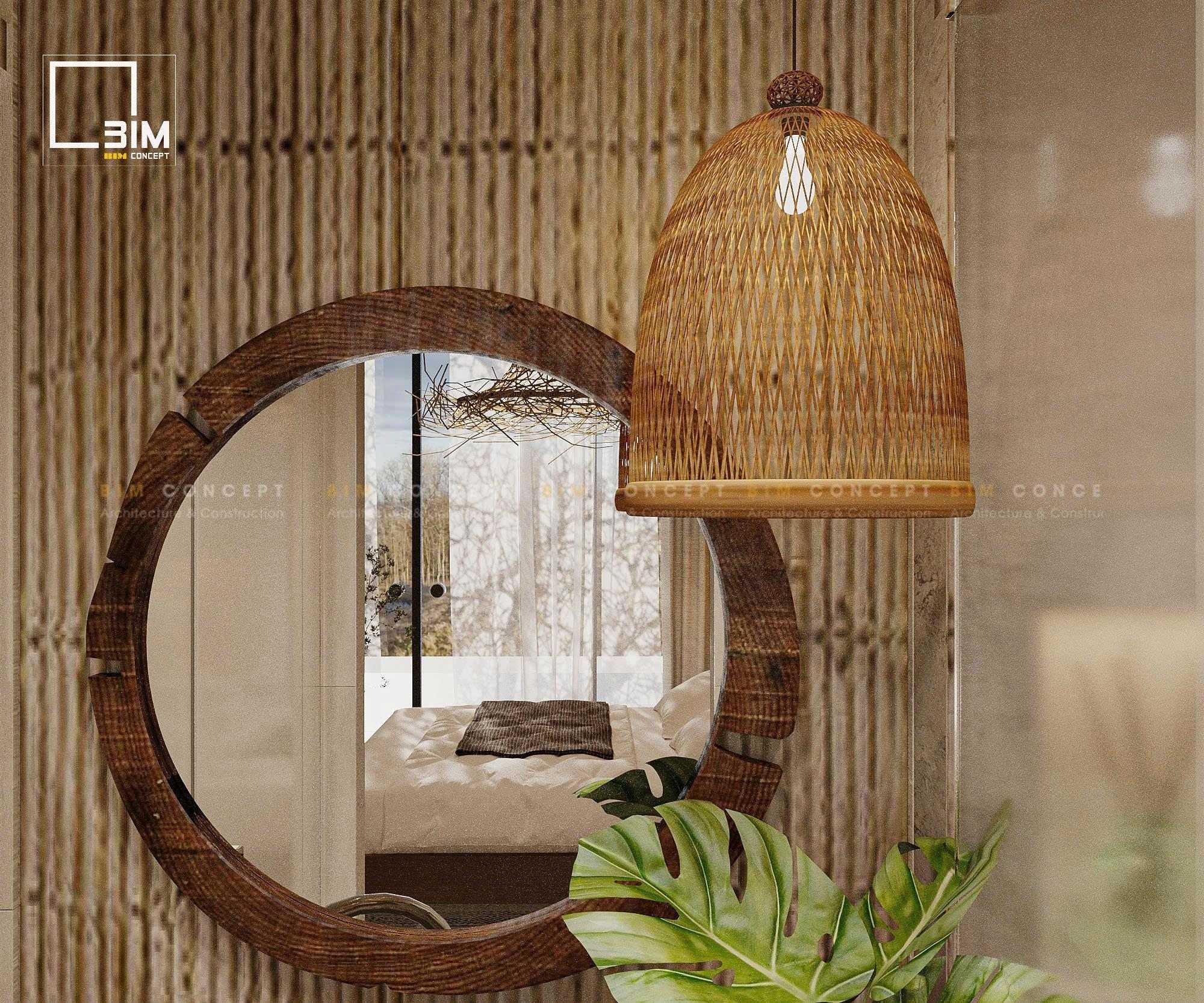 Thiết kế nội thất phòng ngủ biệt thự đèn mây tre nứa ấn tượng