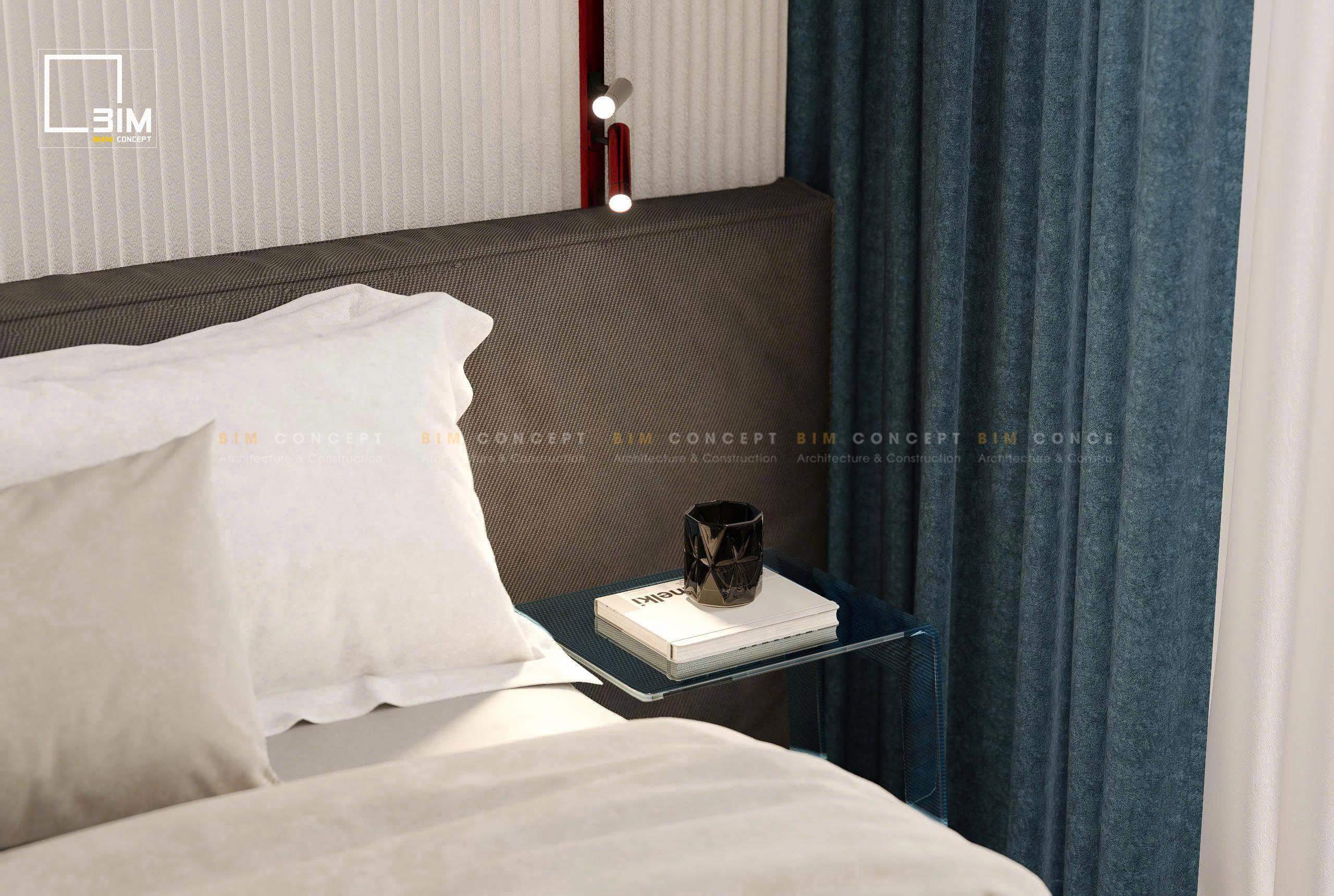 Nội thất phòng ngủ tối giản, gam màu lạnh