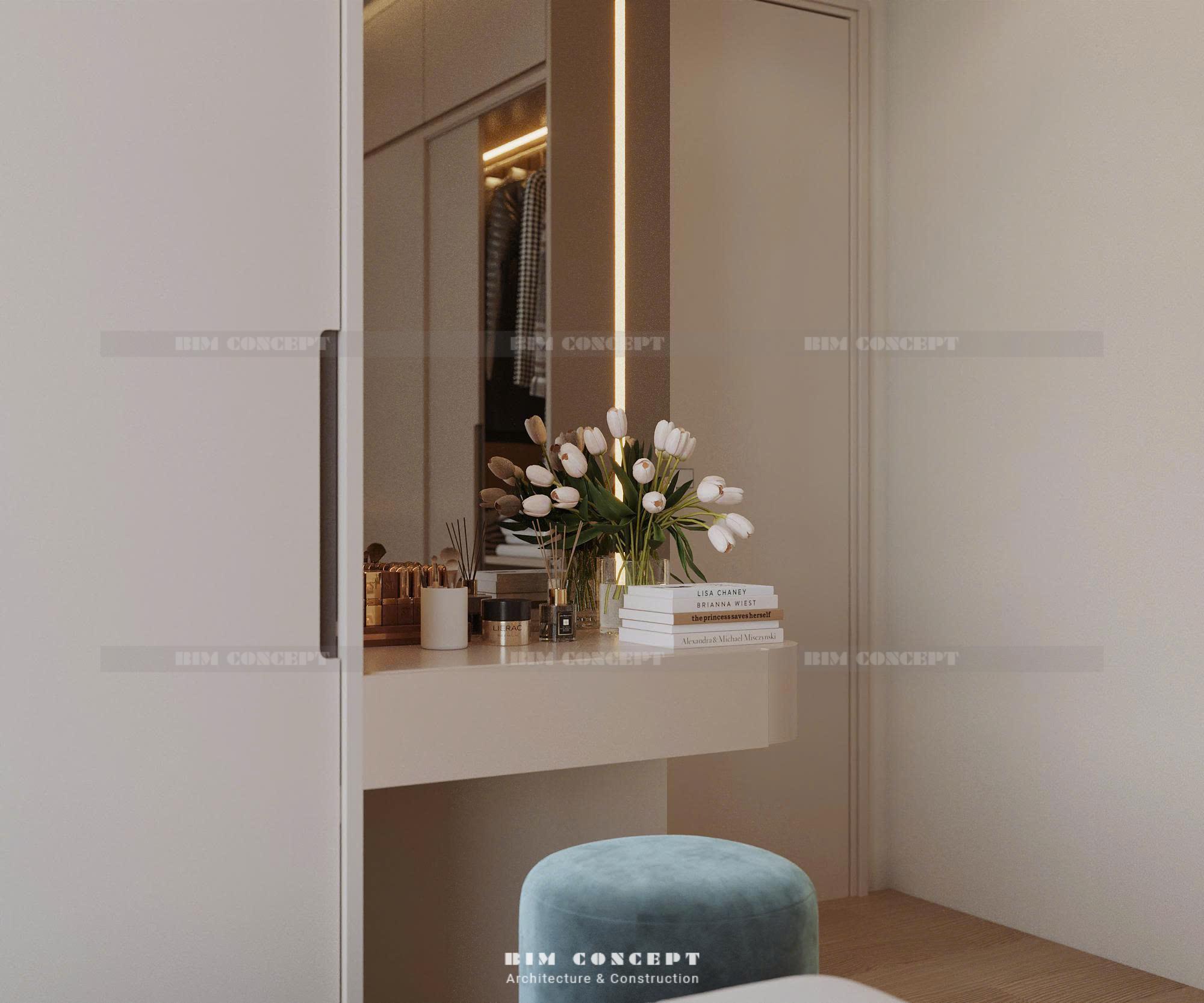 Tủ kịch trần liền bàn tab đầu giường nội thất căn hộ