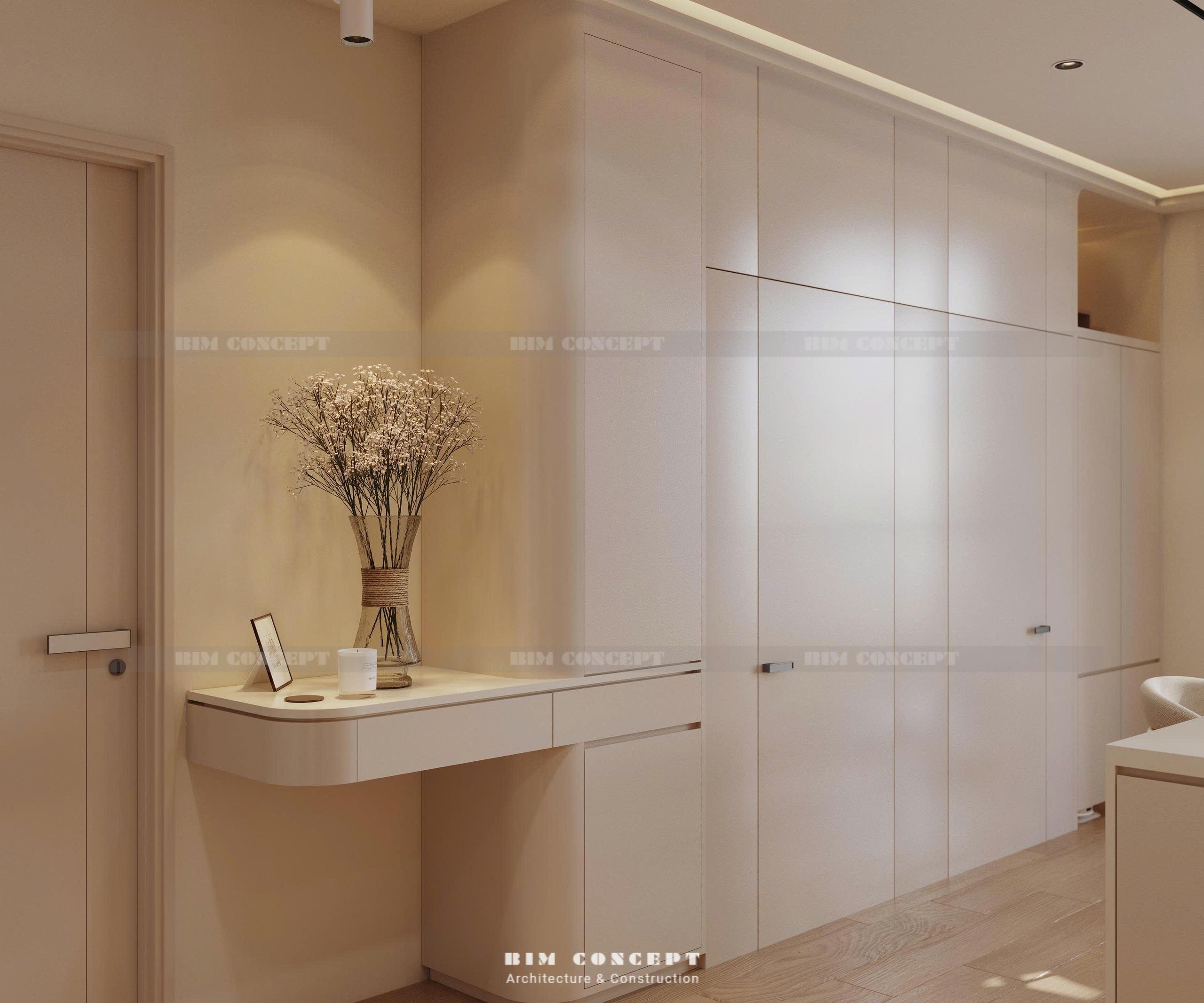 Tủ quần áo âm tường tối giản thiết kế nội thất căn hộ Sun Ponte