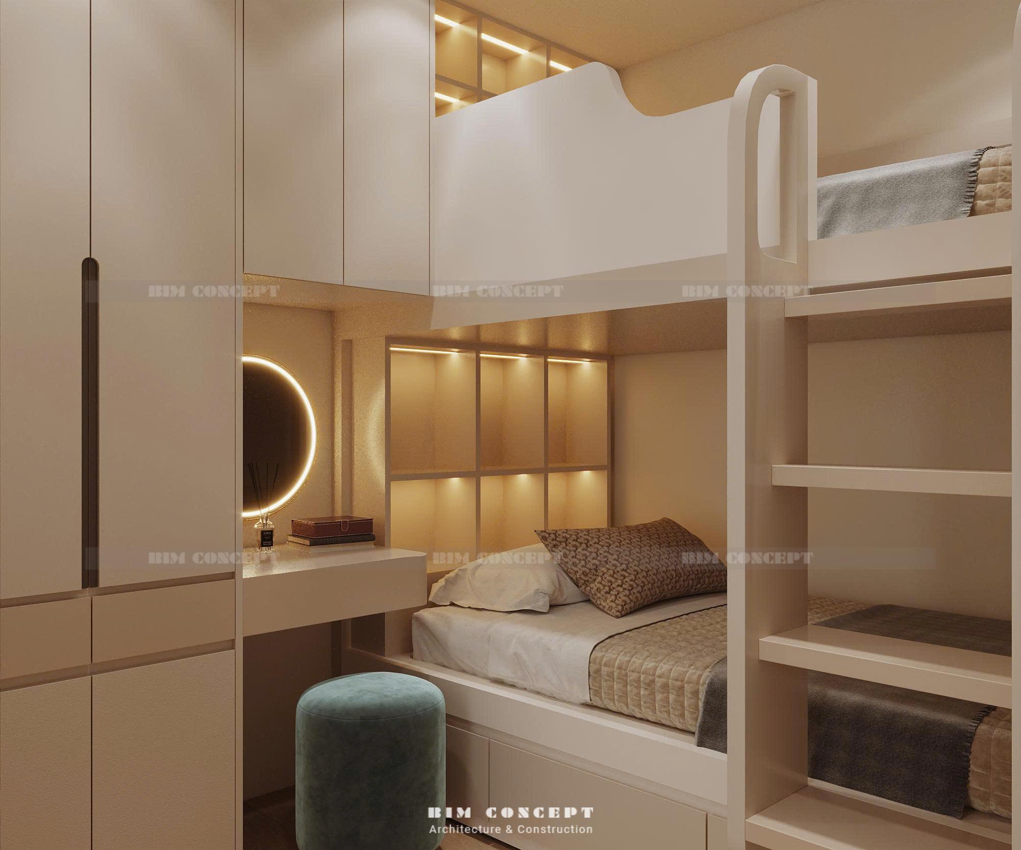 Tủ quần áo liền bàn trang điểm nội thất căn hộ phòng trẻ em