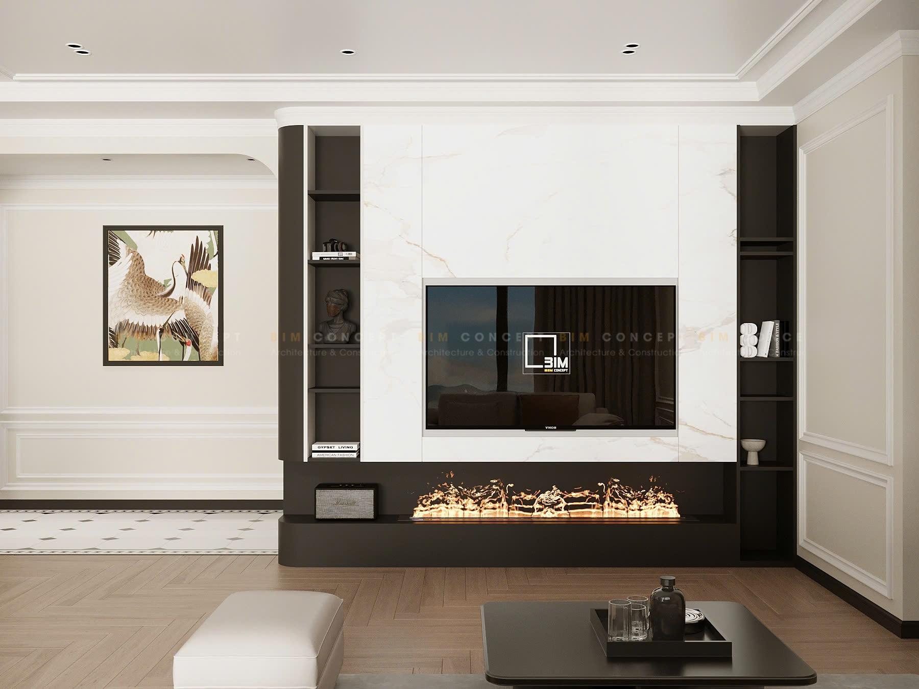 Ánh sáng ấm áp làm nổi bật vật liệu cao cấp của nội thất