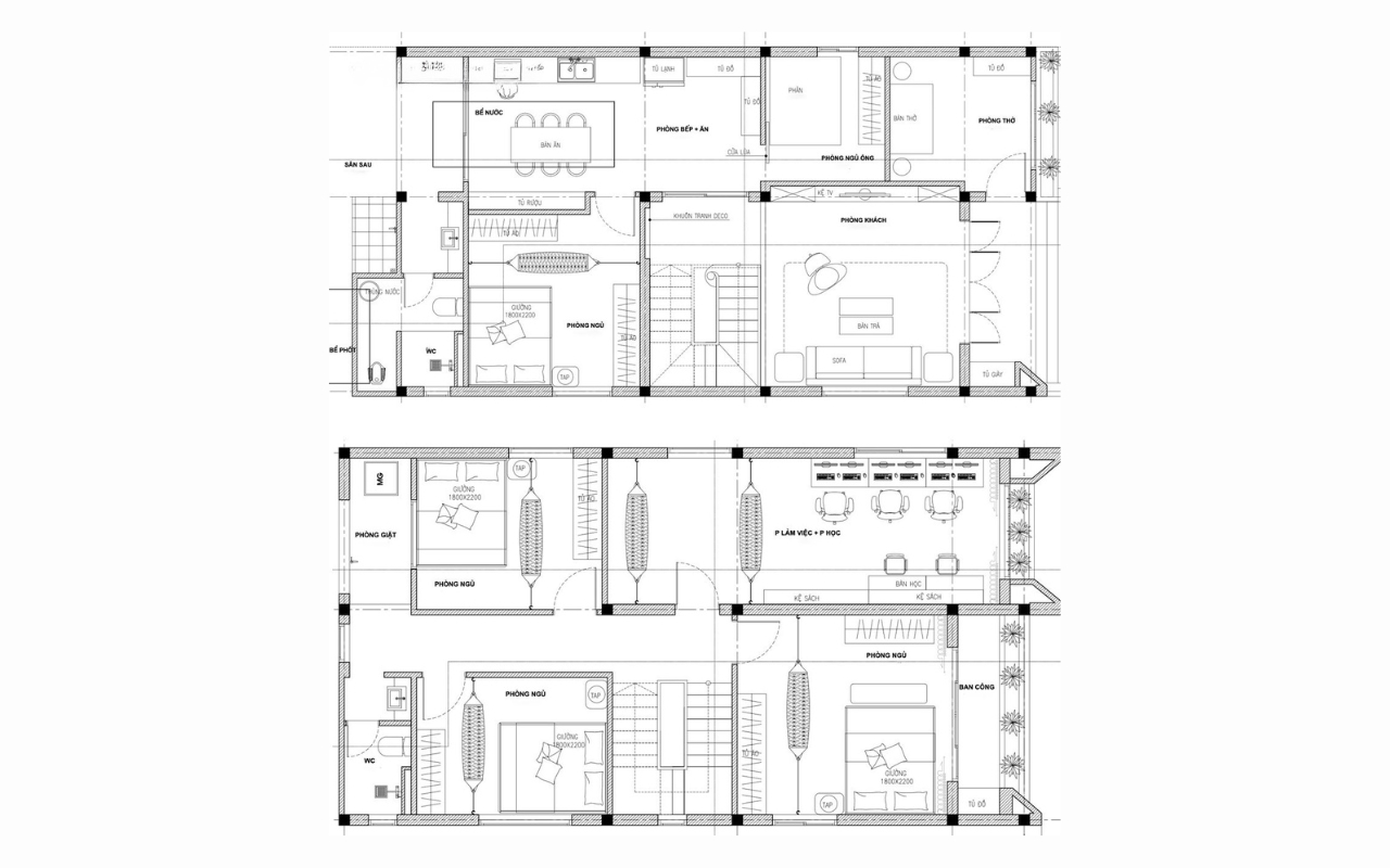 Bản vẽ mặt bằng nhà 7x20m 3 tầng