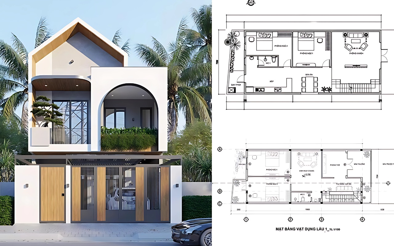 Mặt bằng bố trí nhà phố 140m2 2 tầng