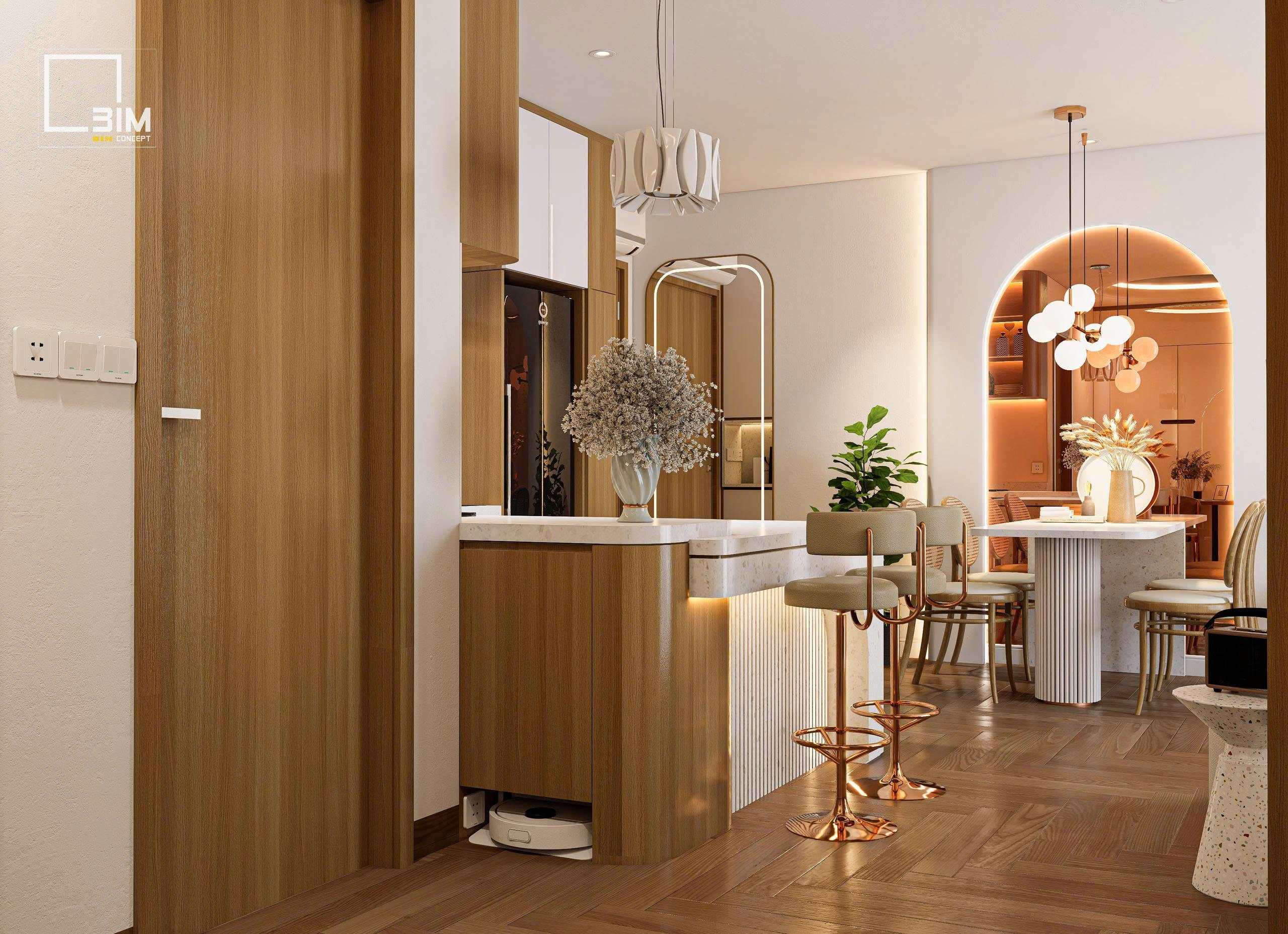 Bếp và phòng ăn liên thông tạo không gian mở thoáng