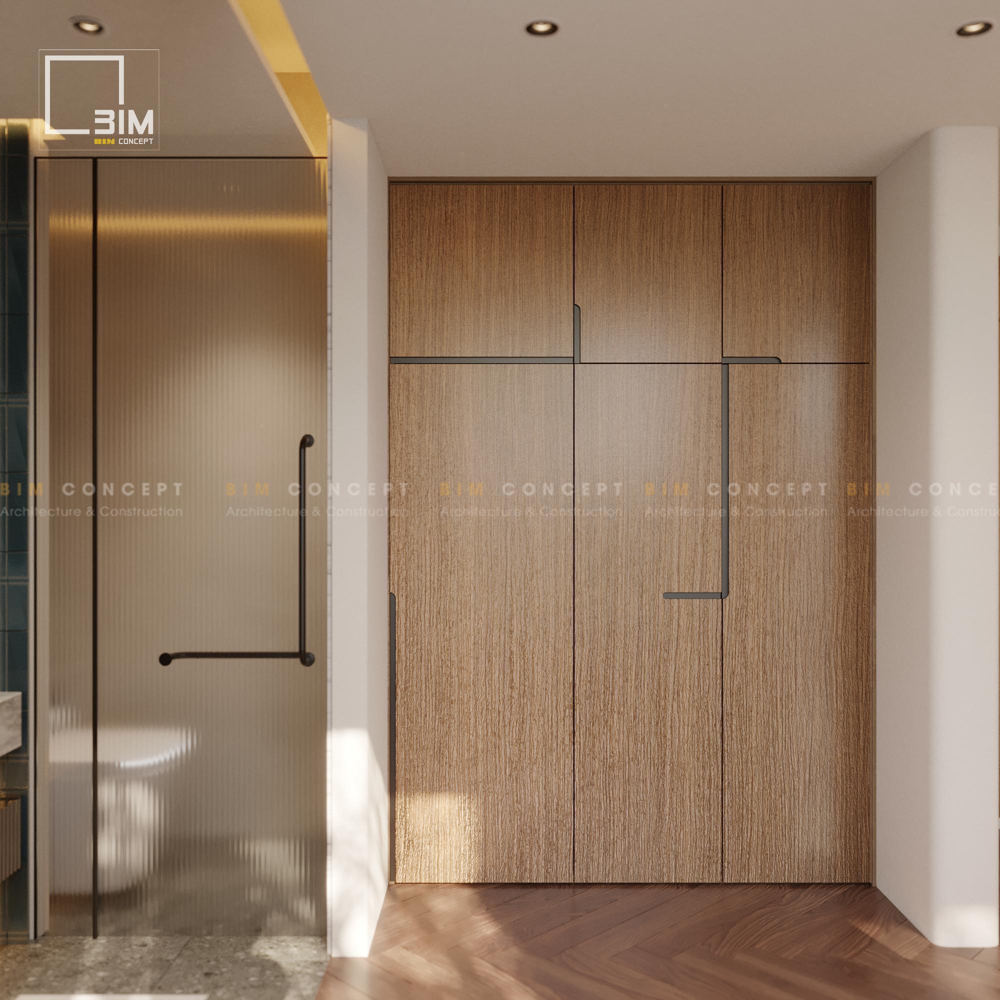 Bồn cầu hiện đại, kệ trang trí âm tường có đèn ấm cúng