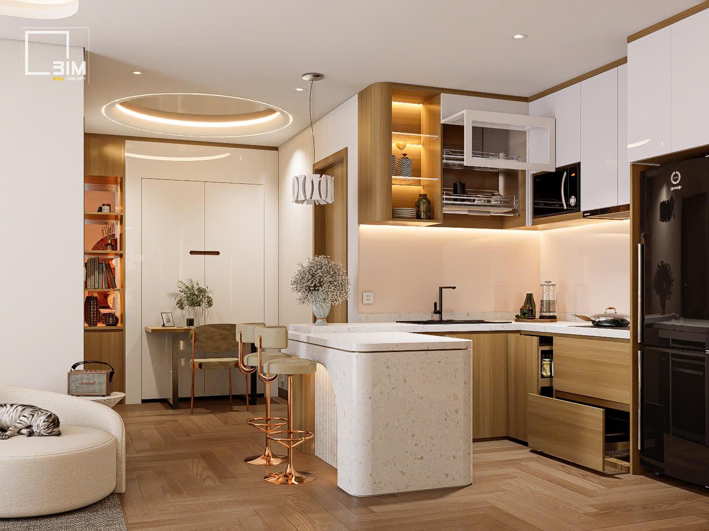 Đảo bếp kết hợp quầy bar hiện đại đầy phong cách