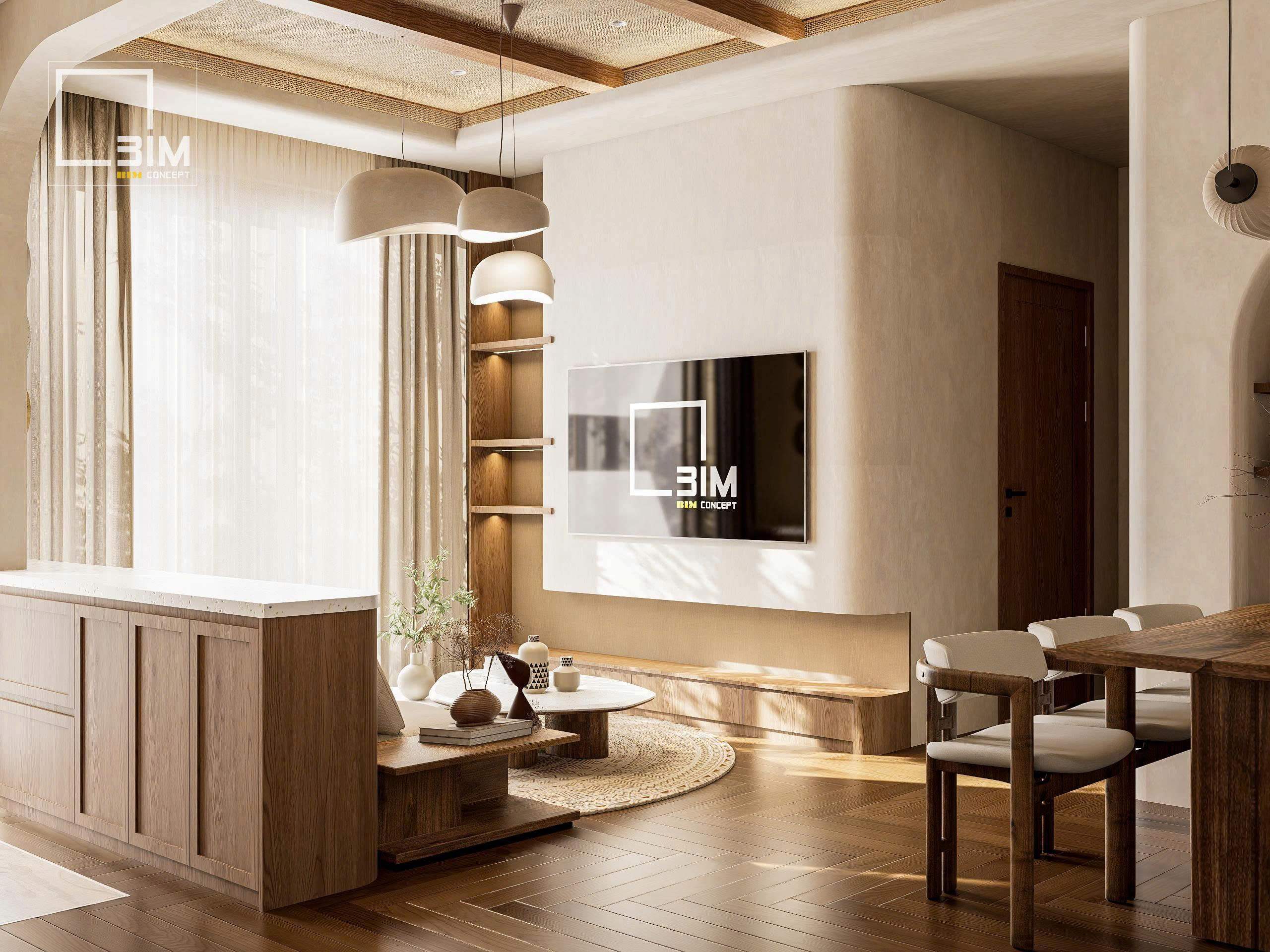 Điểm nhấn ấn tượng trong nội thất phòng khách căn hộ 89m2