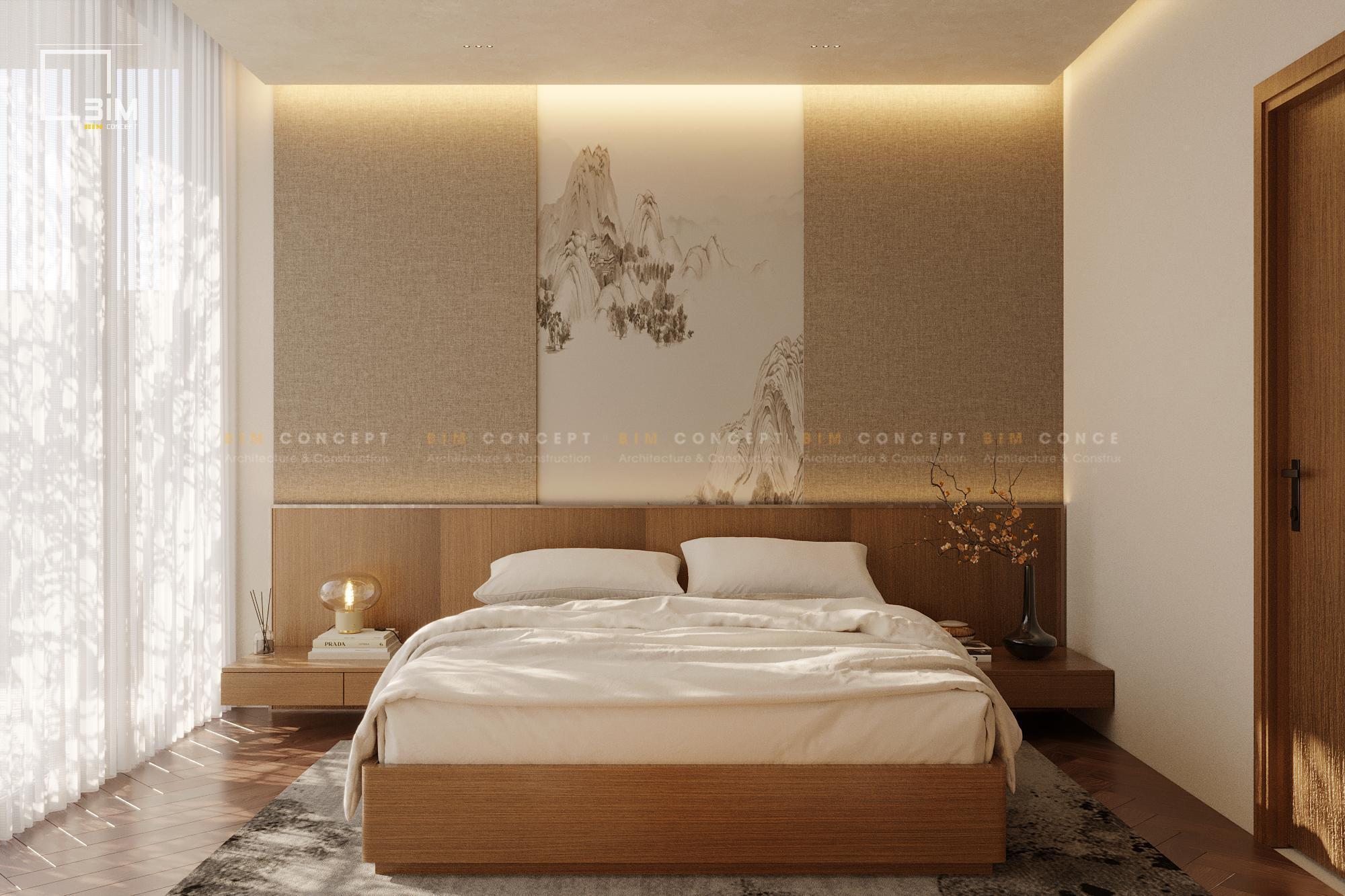 Giường ngủ thấp gỗ làm từ gỗ công nghiệp bền đẹp