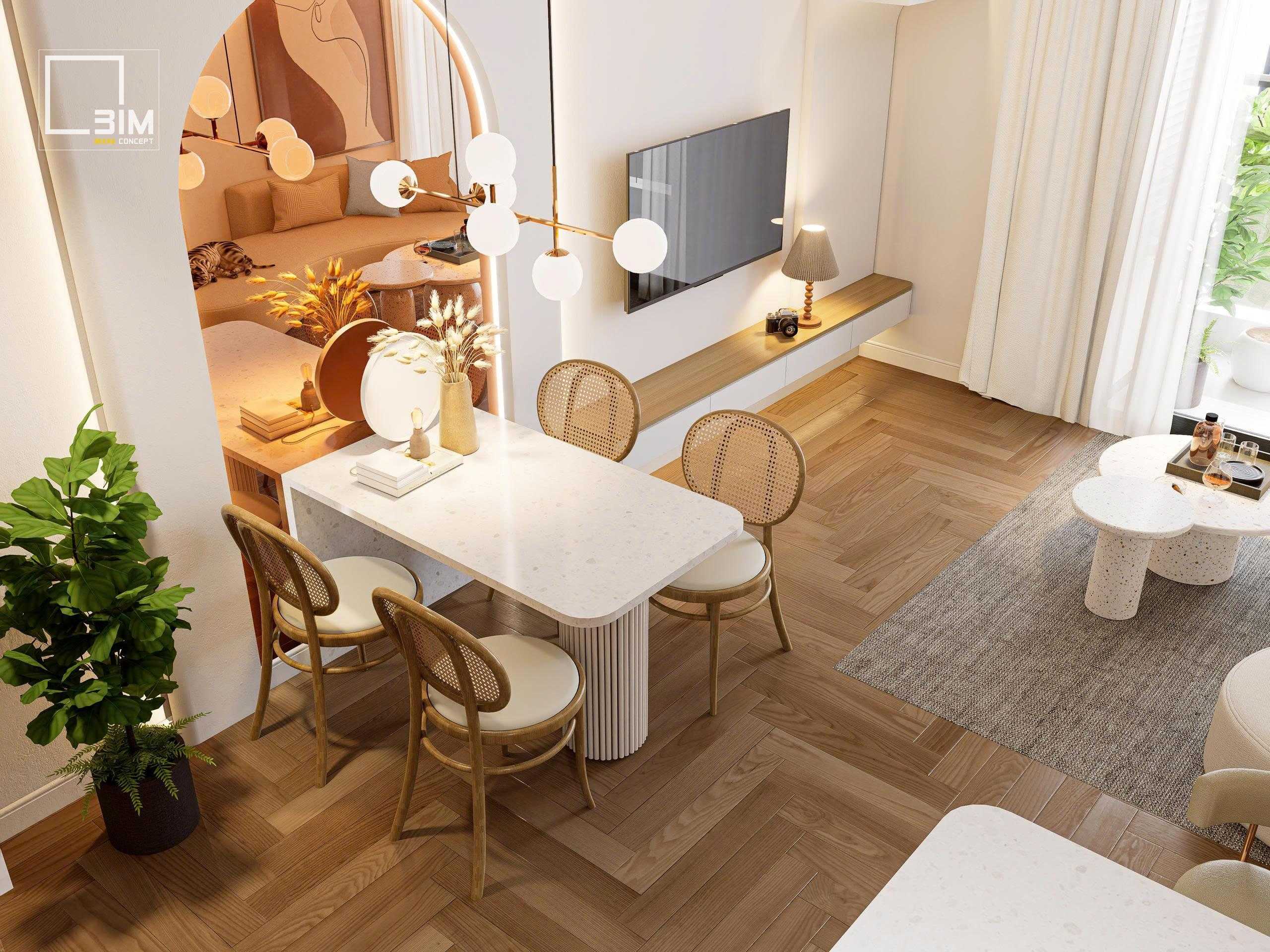 Góc ăn nhỏ xinh với bàn ghế tone màu đồng điệu