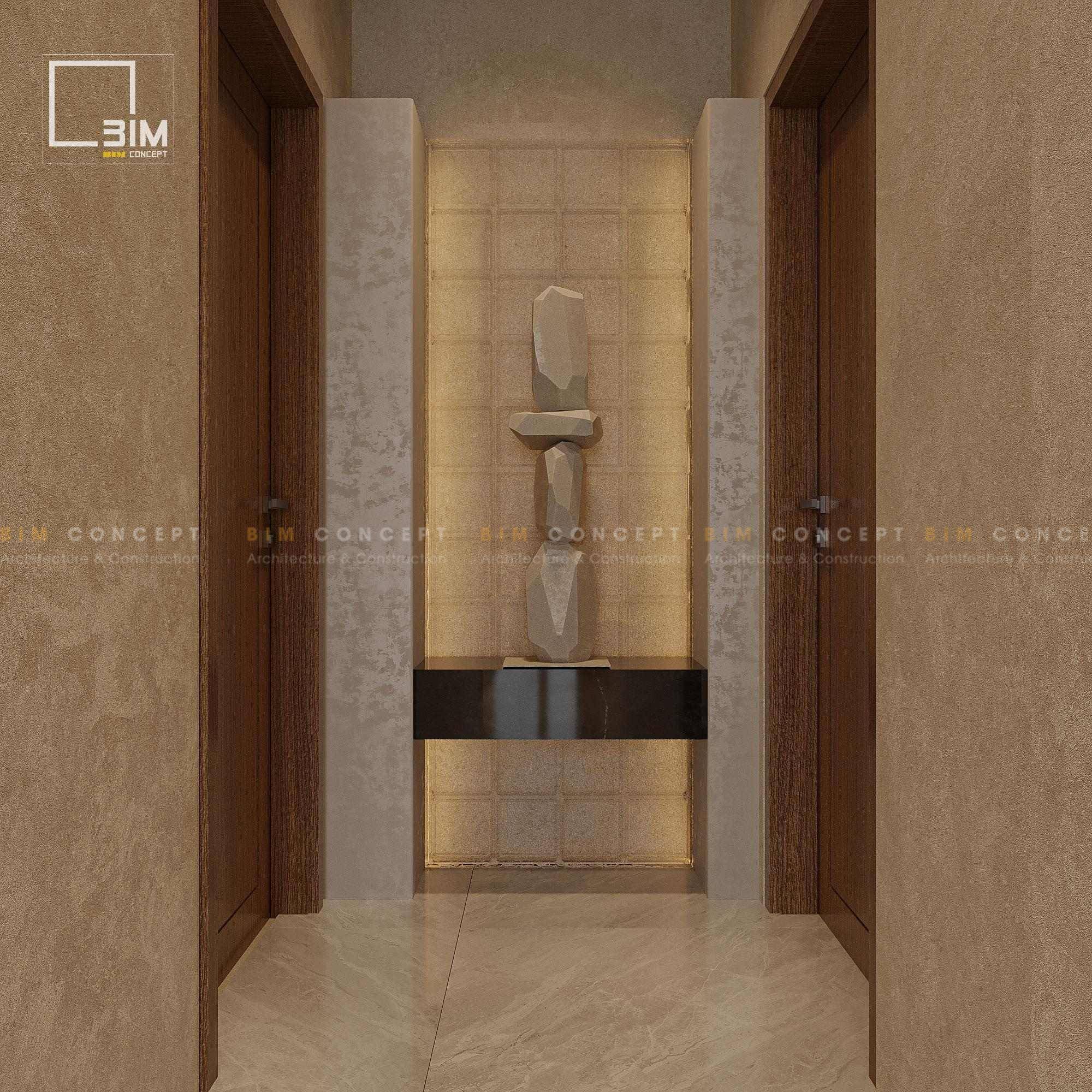 Góc hành lang với tiểu cảnh đá thăng bằng ấn tượng