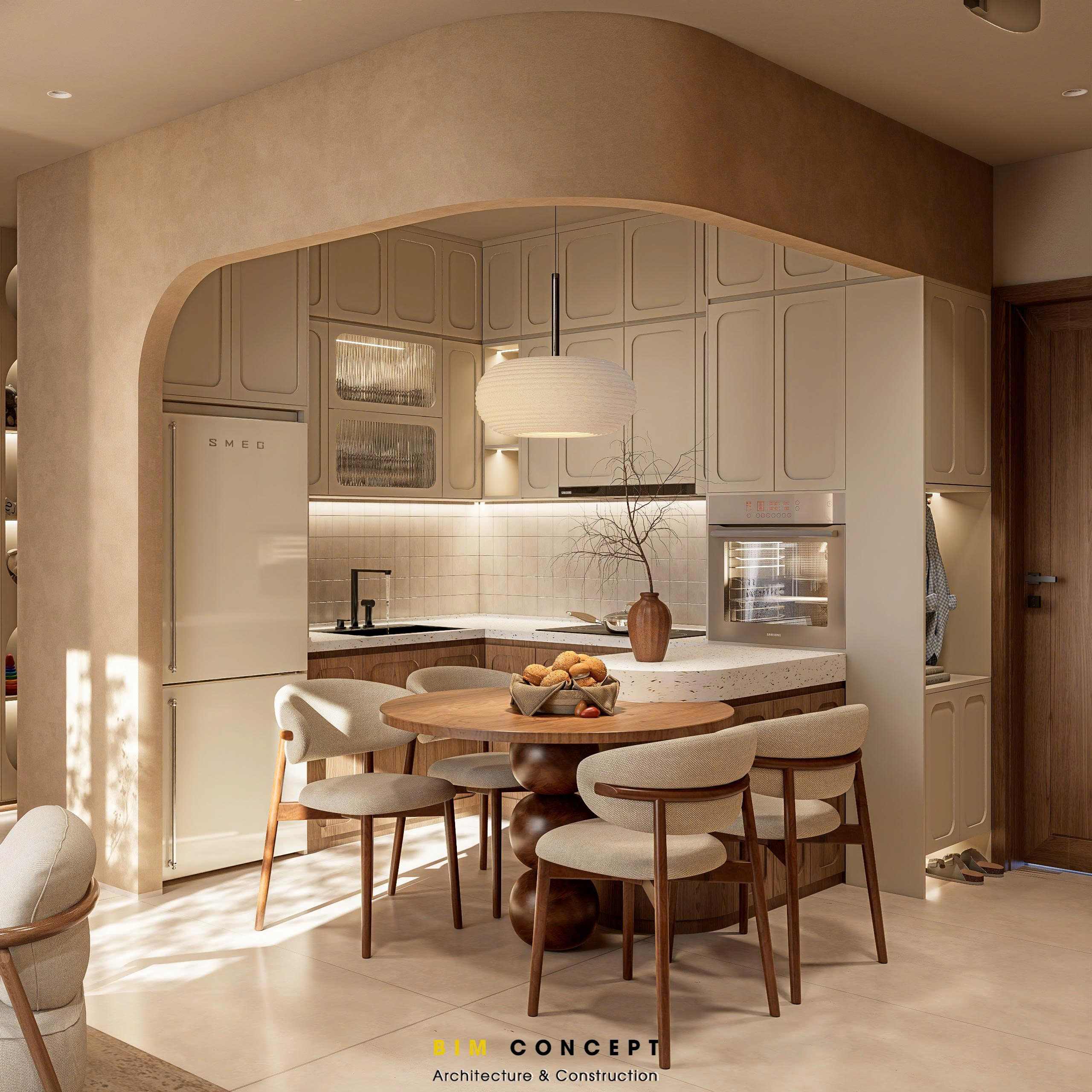 Tủ bếp sang trọng điểm nhấn nổi bật của thiết kế nội thất chung cư Sun Cosmo Residence