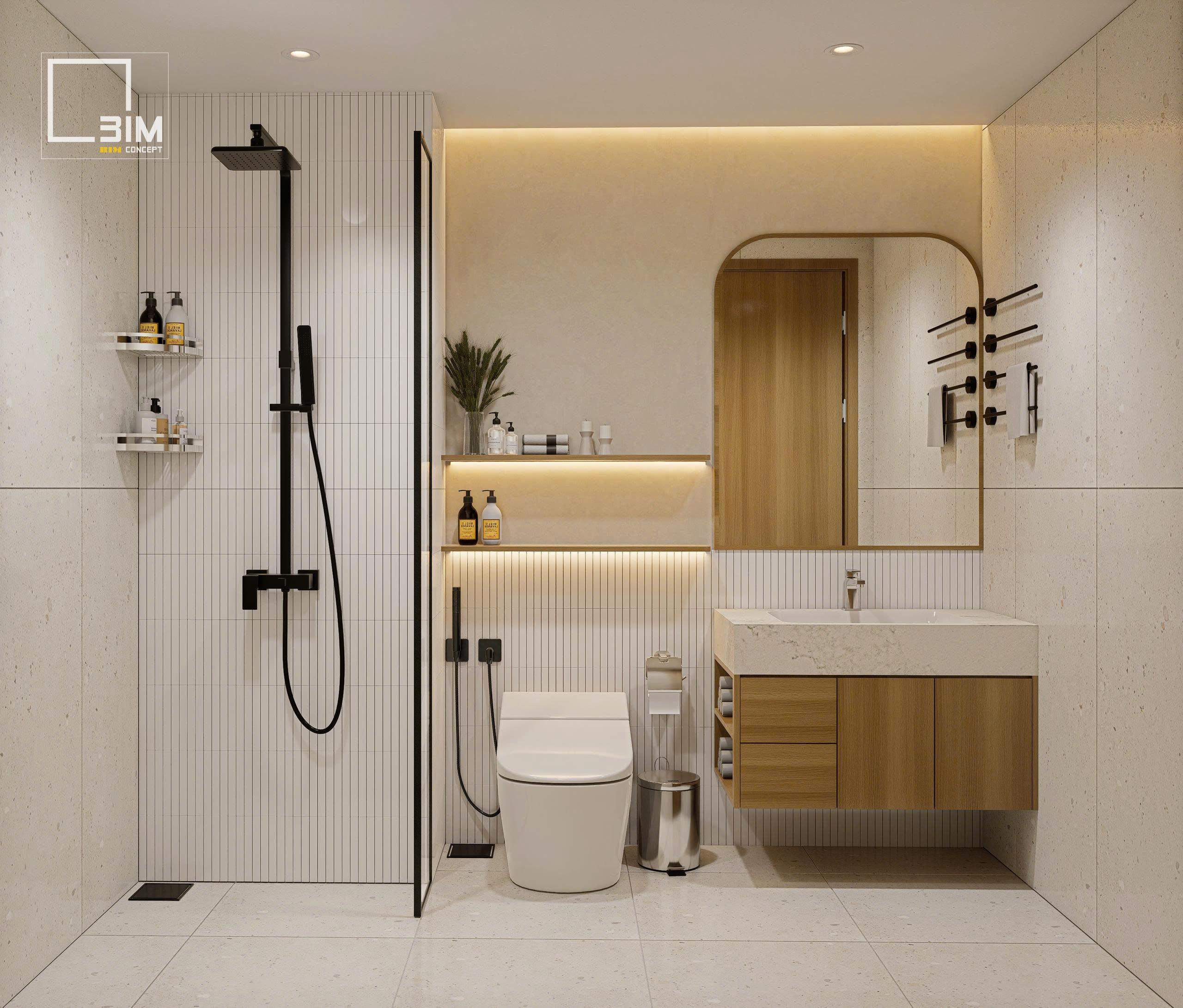 Thiết kế phòng vệ sinh hiện đại với tông sáng nhẹ