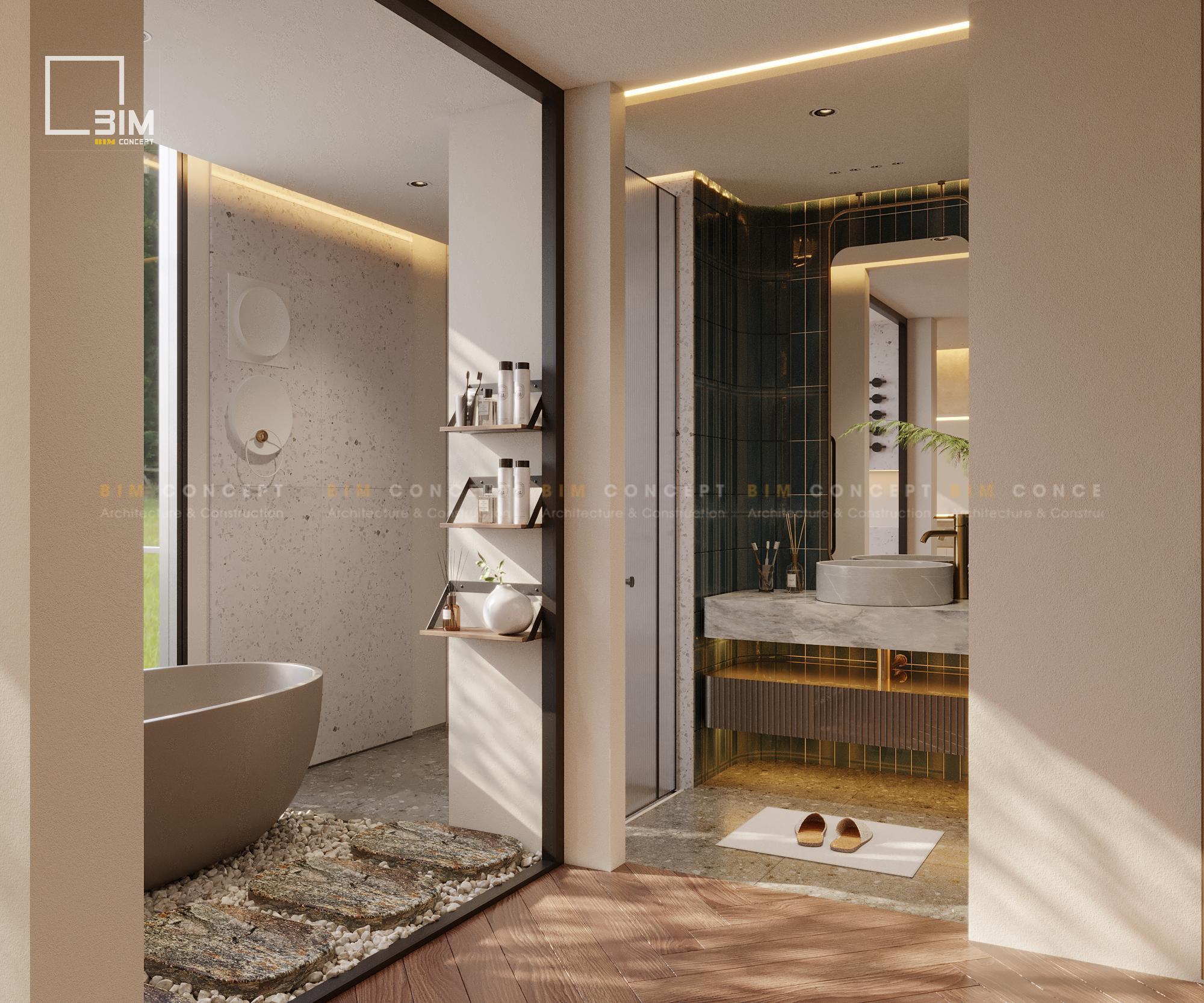 Khu vực bồn rửa mặt sang trọng, vòi nước mạ vàng tinh tế