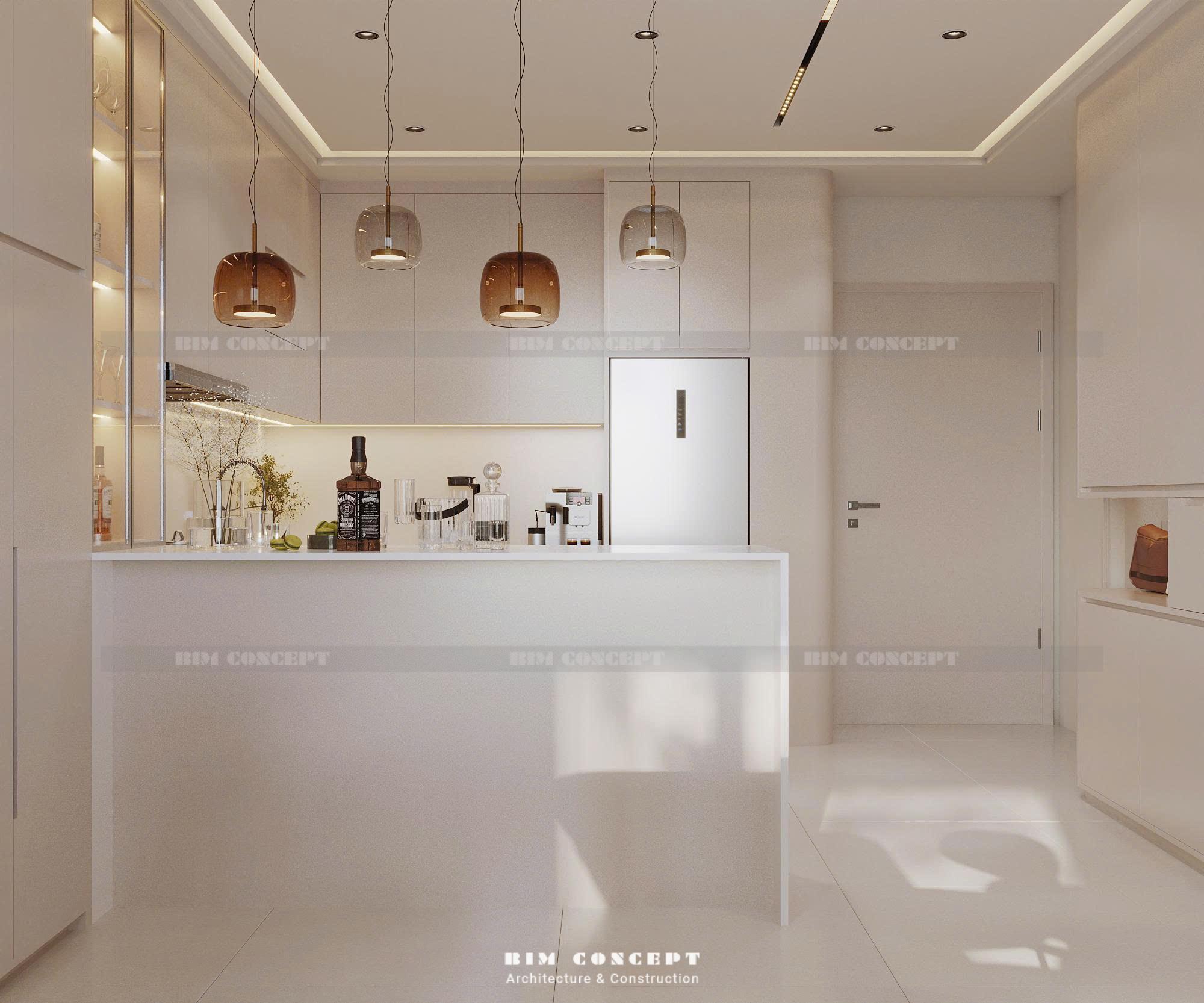 Khu vực phòng bếp đẹp tiện nghi trong thiết kế nội thất chung cư Sun Cosmo Residence