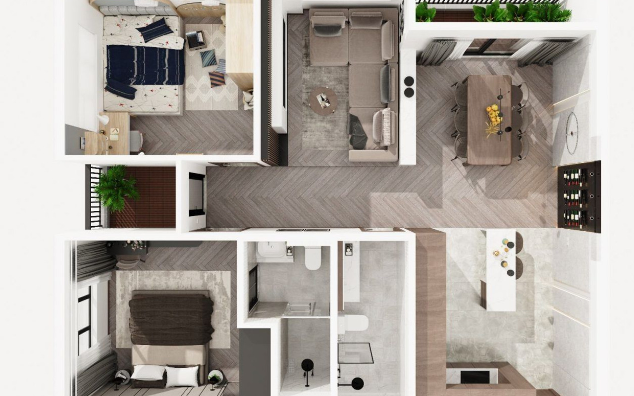3D mặt bằng nội thất căn hộ 89m2 (Nguồn: Tham khảo)