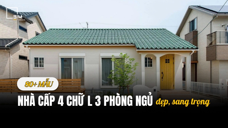 Thiết kế nhà cấp 4 chữ L 3 phòng ngủ đẹp