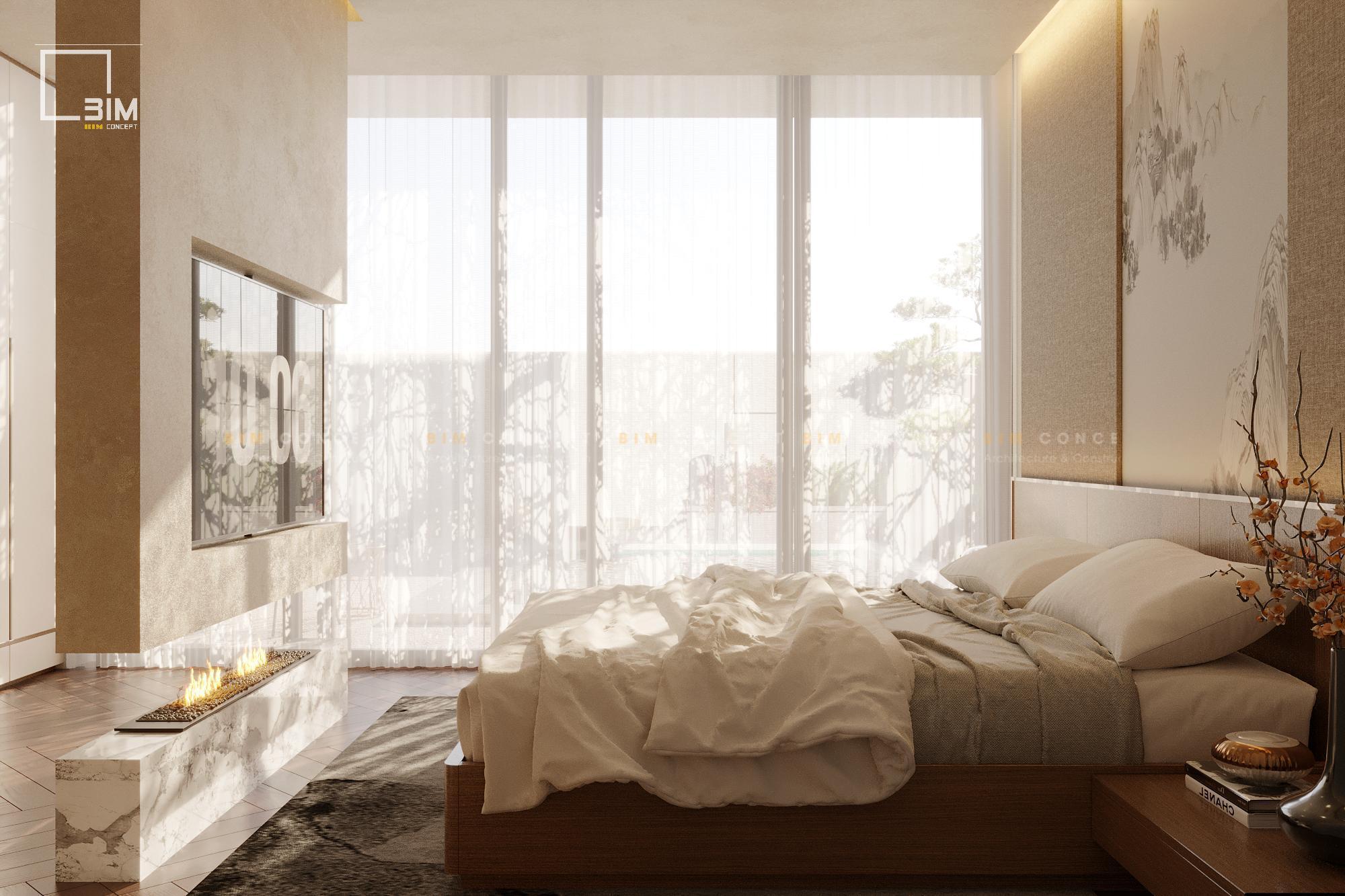 Phòng ngủ ngập tràn ánh sáng với rèm voan trắng thanh lịch