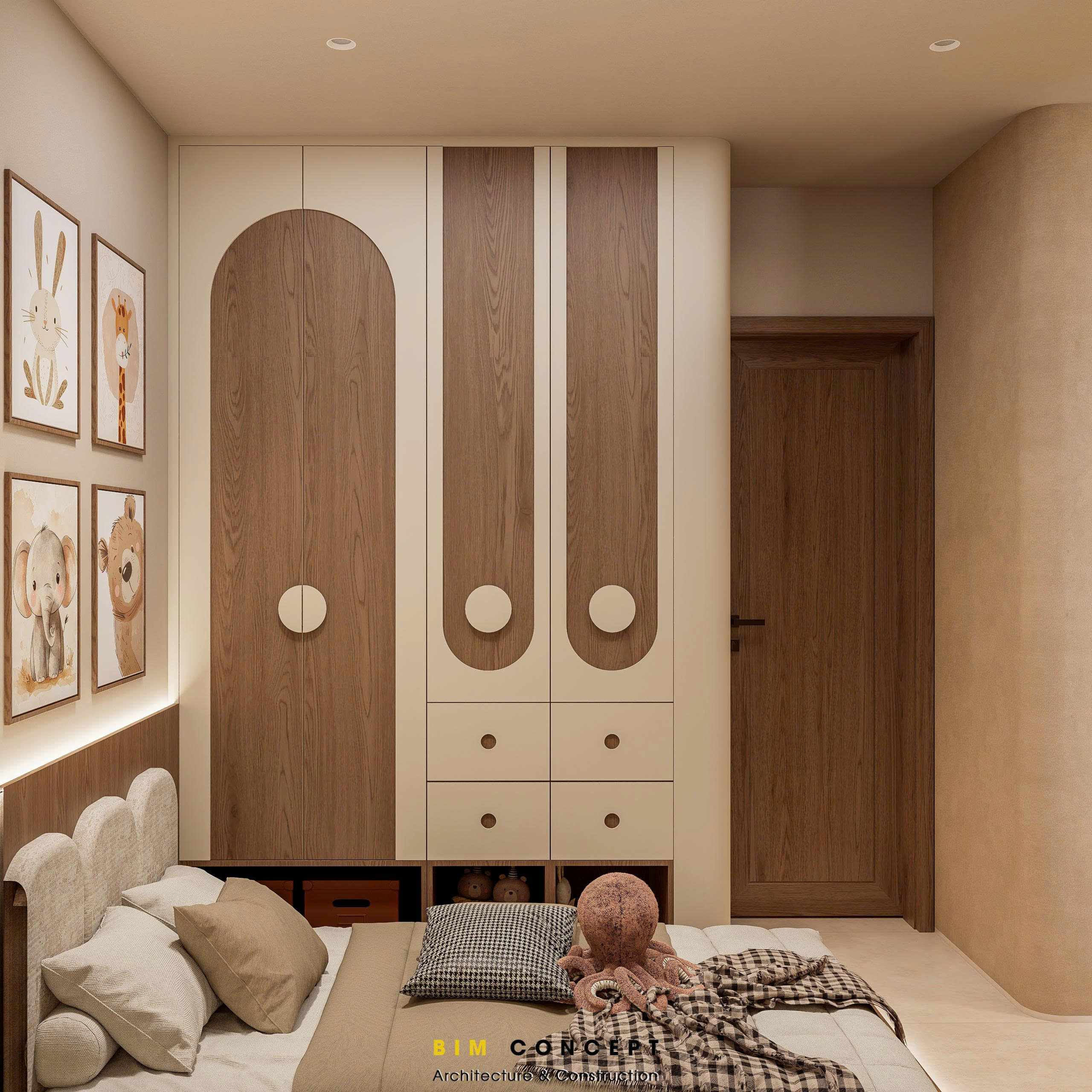 Phòng ngủ trẻ em với gam màu ấm và cách bố trí đáng yêu