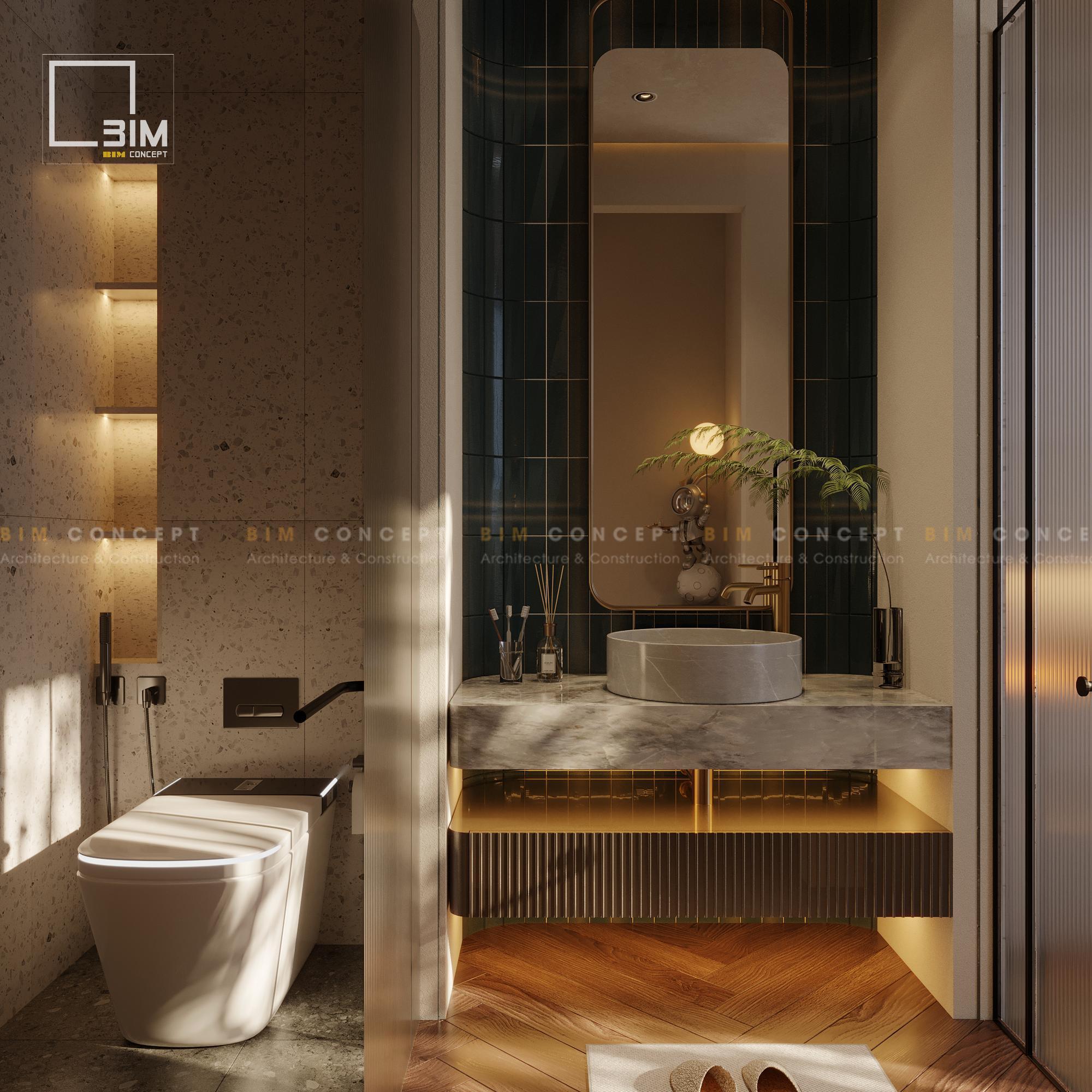 Phòng tắm với bồn tắm view đẹp và vòi sen đứng hiện đại