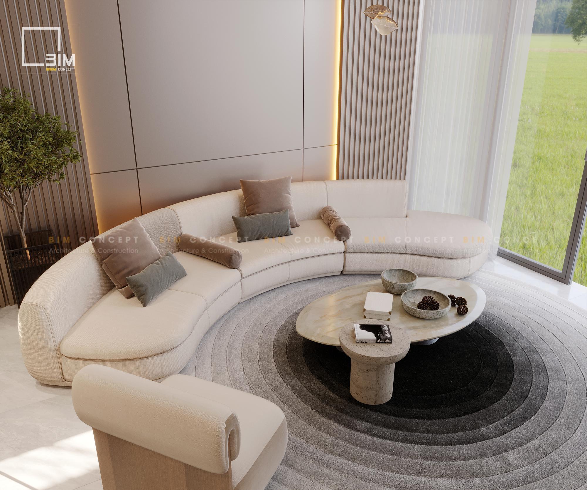 Thảm trải sàn tròn gradient tạo chiều sâu và điểm nhấn