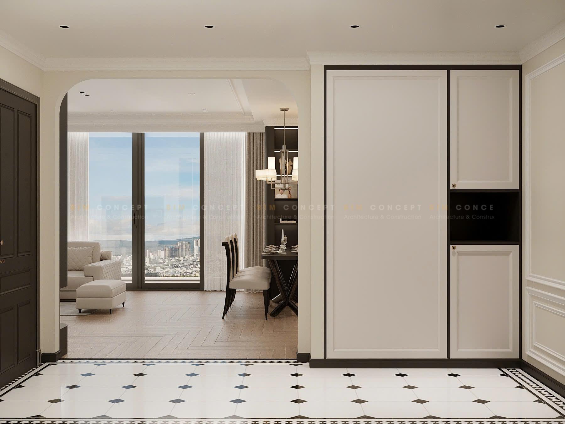 Thiết kế nội thất căn hộ tân cổ điển tinh tế với sự cân bằng giữa hiện đại và cổ điển