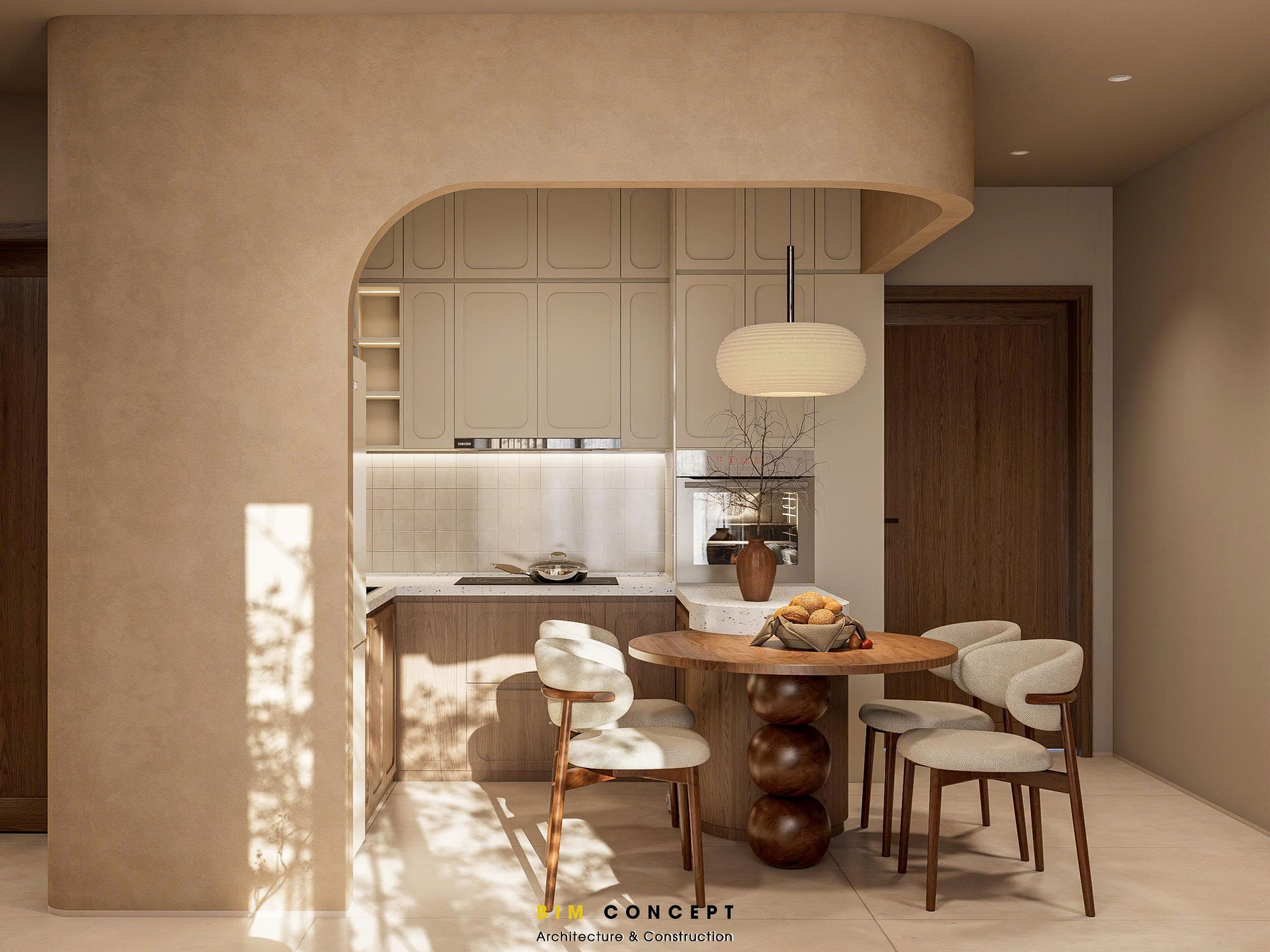 Không gian bếp hiện đại trong thiết kế nội thất chung cư Sun Cosmo Residence