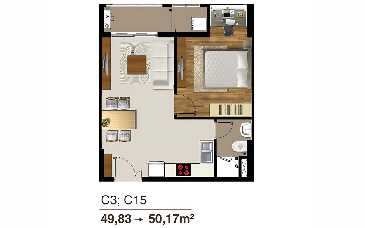 Gợi ý cách bố trí công năng căn hộ 50m2