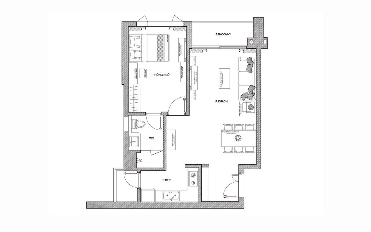 Bản vẽ bố trí mặt bằng nội thất căn hộ Sun Cosmo Residence