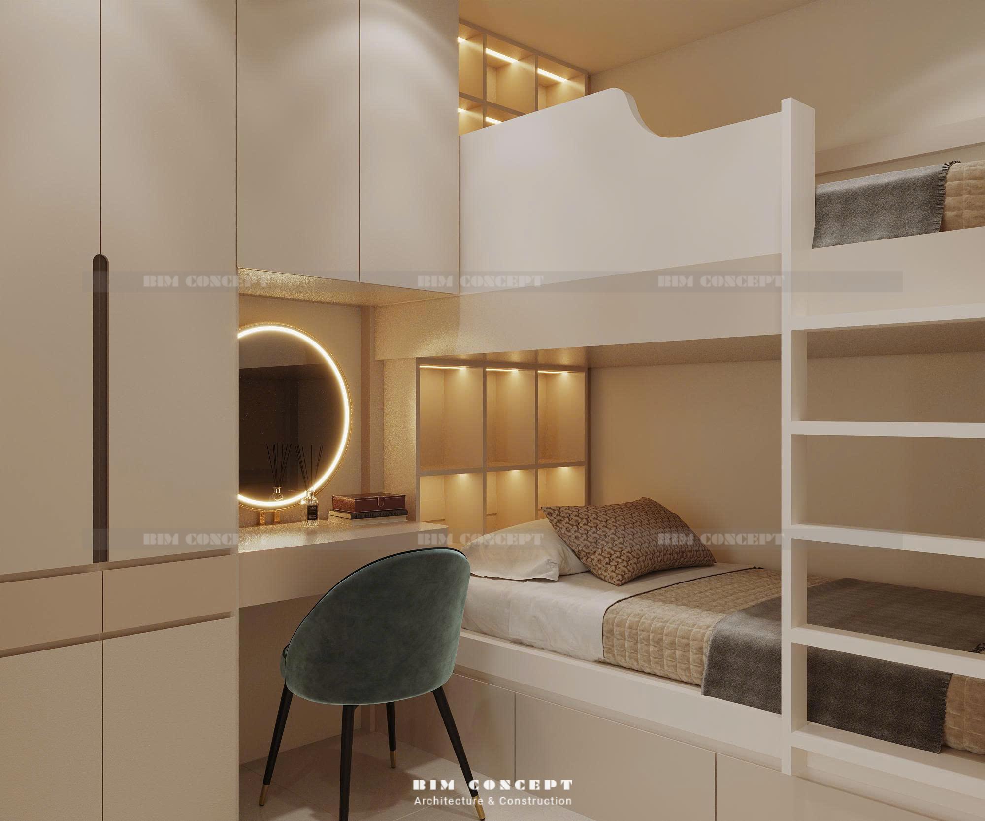 Thiết kế nội thất chung cư 50m2 với giường tầng thông minh