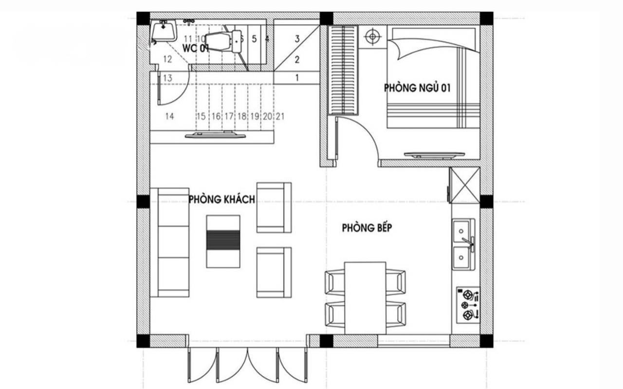Gợi ý tiết bản vẽ bố trí nội thất căn hộ 60m2 
