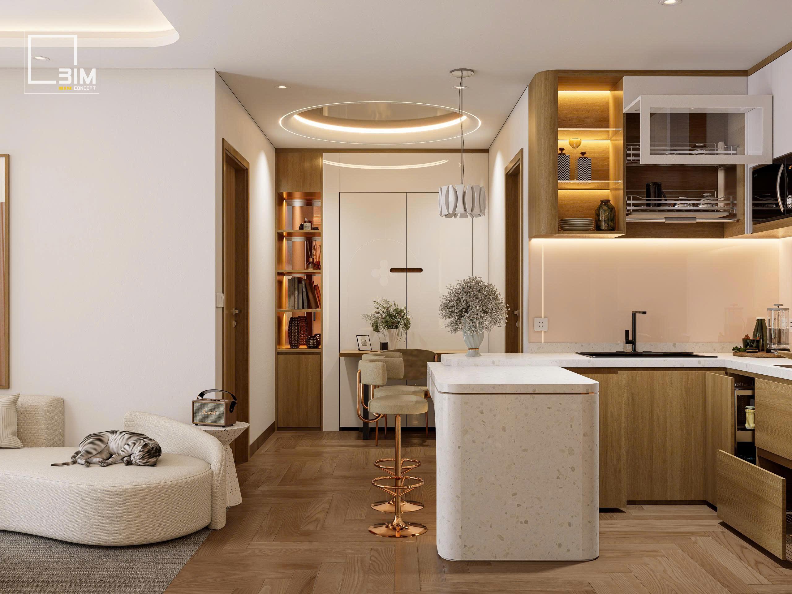 Thiết kế nội thất phòng bếp hiện đại và gọn gàng