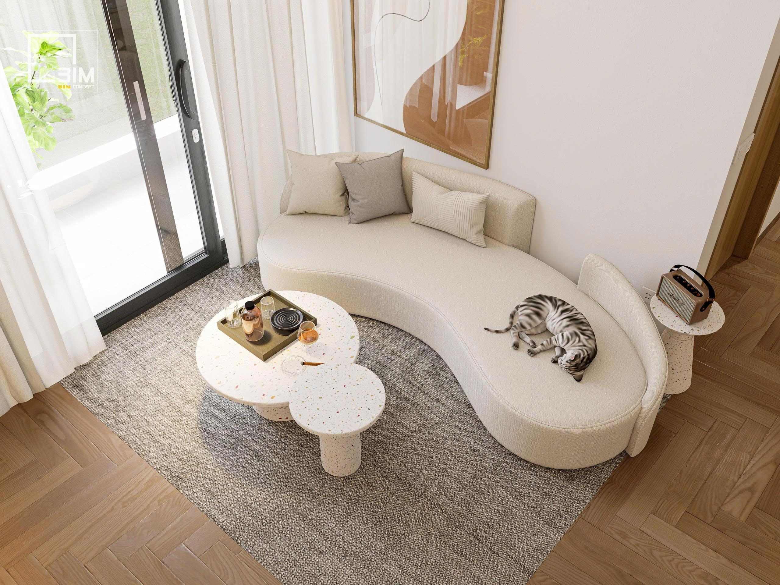 Phòng khách tone be sáng tinh tế và ấm cúng