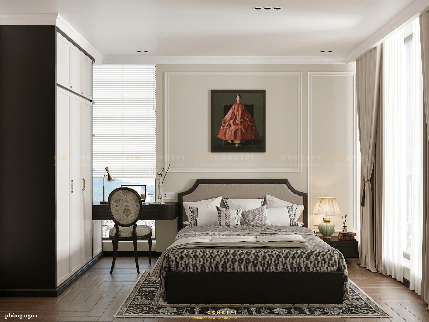 Thiết kế nội thất phòng ngủ sang trọng ấm cúng với tông màu trung tính