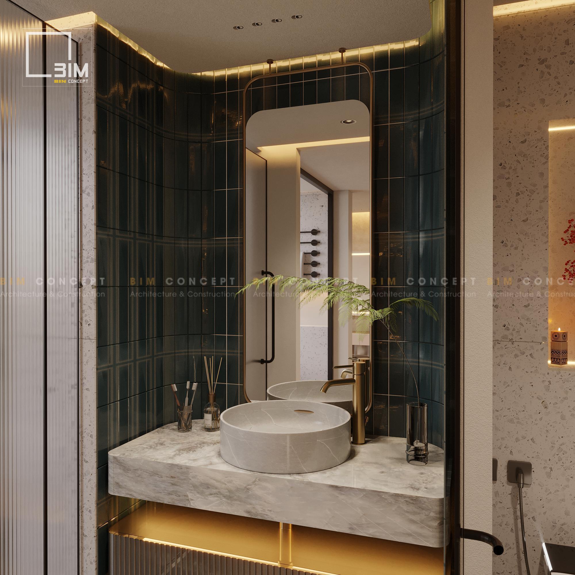 Thiết kế nội thất phòng vệ sinh bồn tắm độc lập view ra thiên nhiên