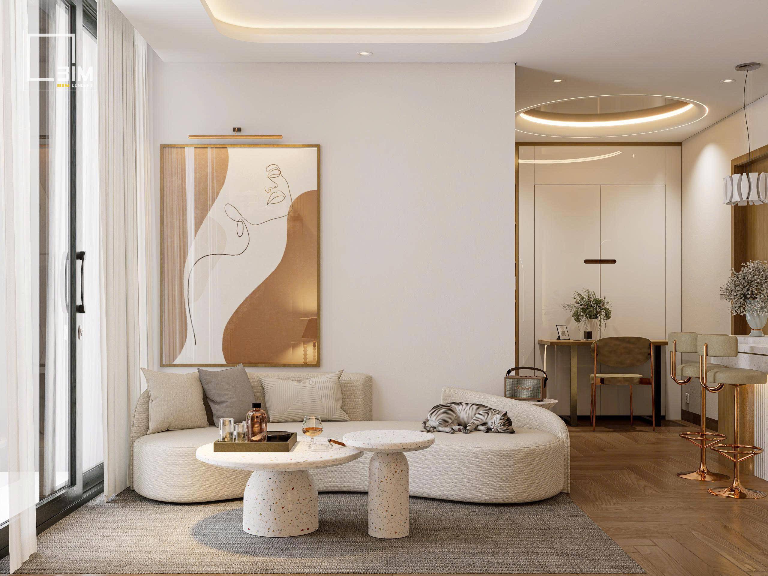 Thiết kế sofa cong độc đáo trong căn hộ 50m2