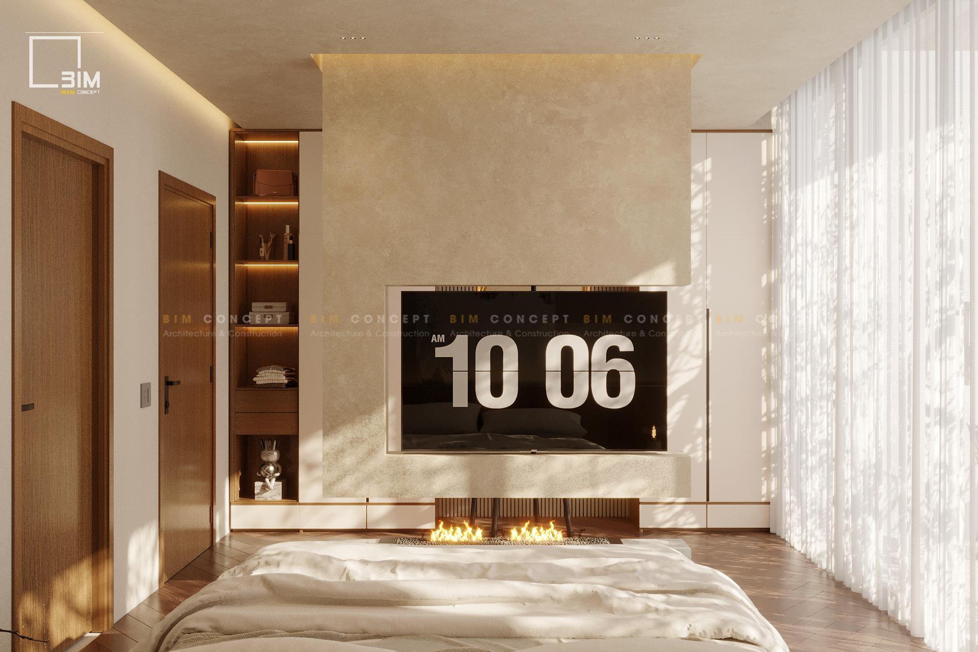 Thiết kế TV treo trên vách ngăn trang trí hiện đại